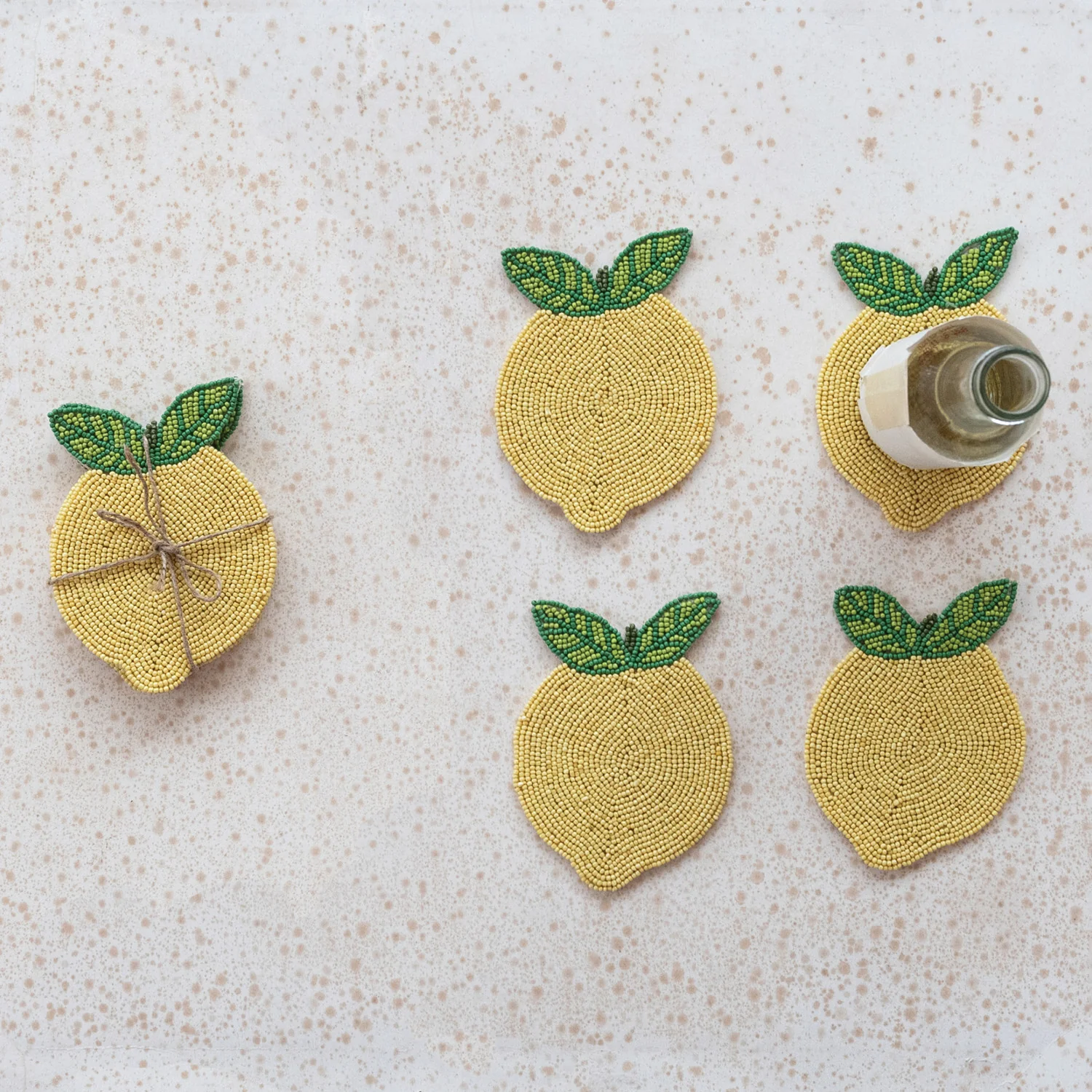 Beaded Lemon Coasters, Set of 4
