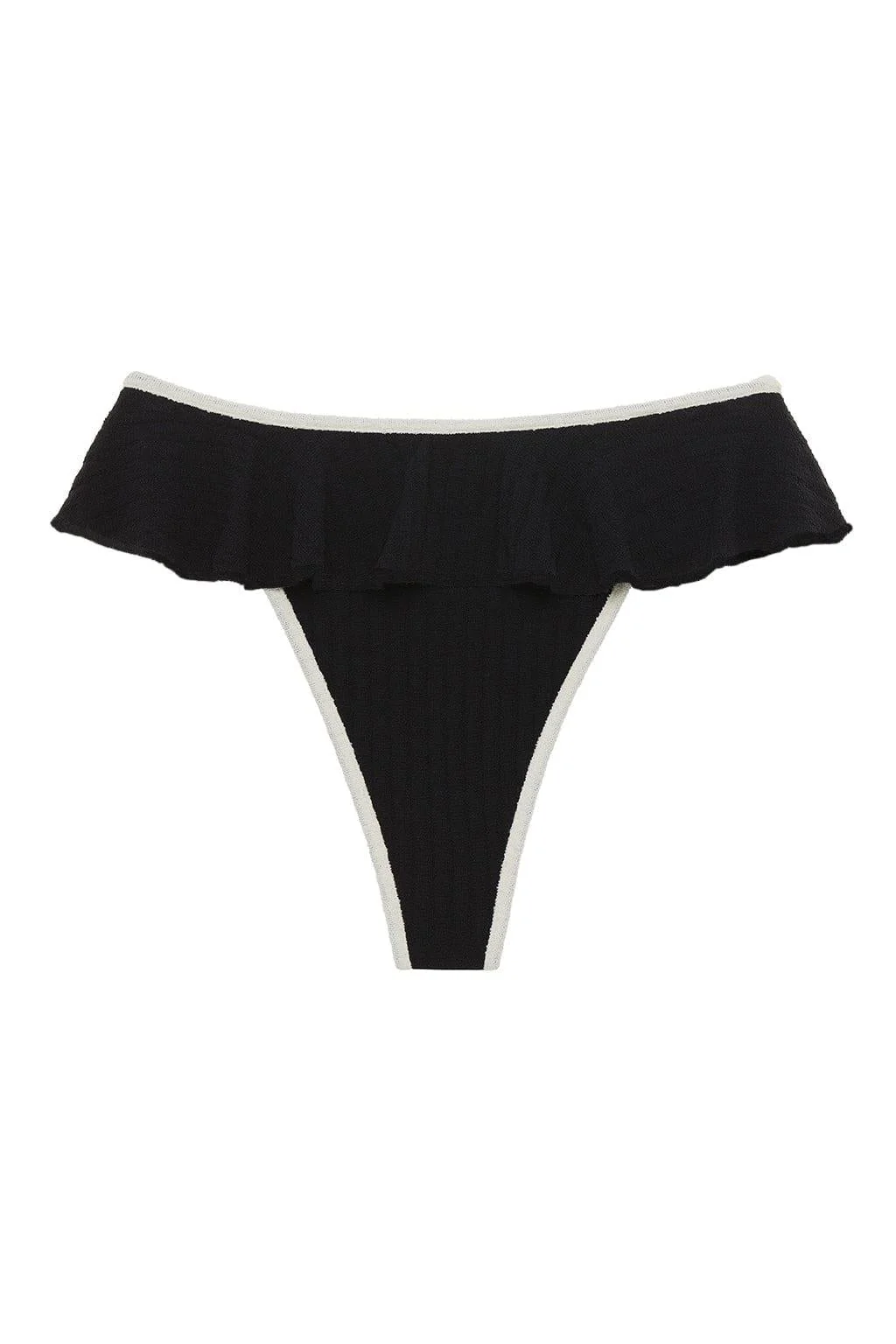 Black Terry Rib Tamarindo Ruffle Bikini Bottom - Image 2