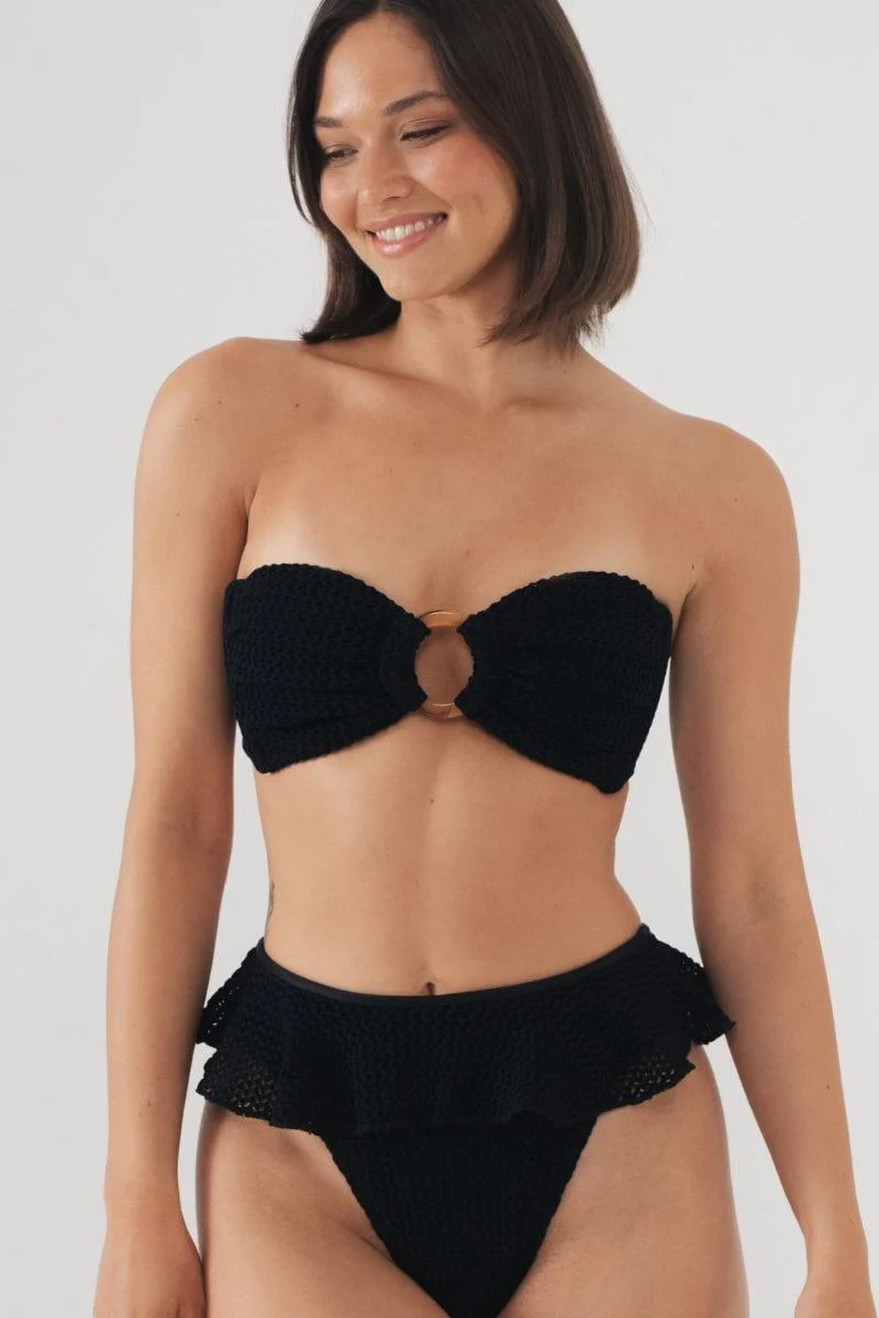 Black Crochet Tamarindo Ruffle Bikini Bottom - Image 4