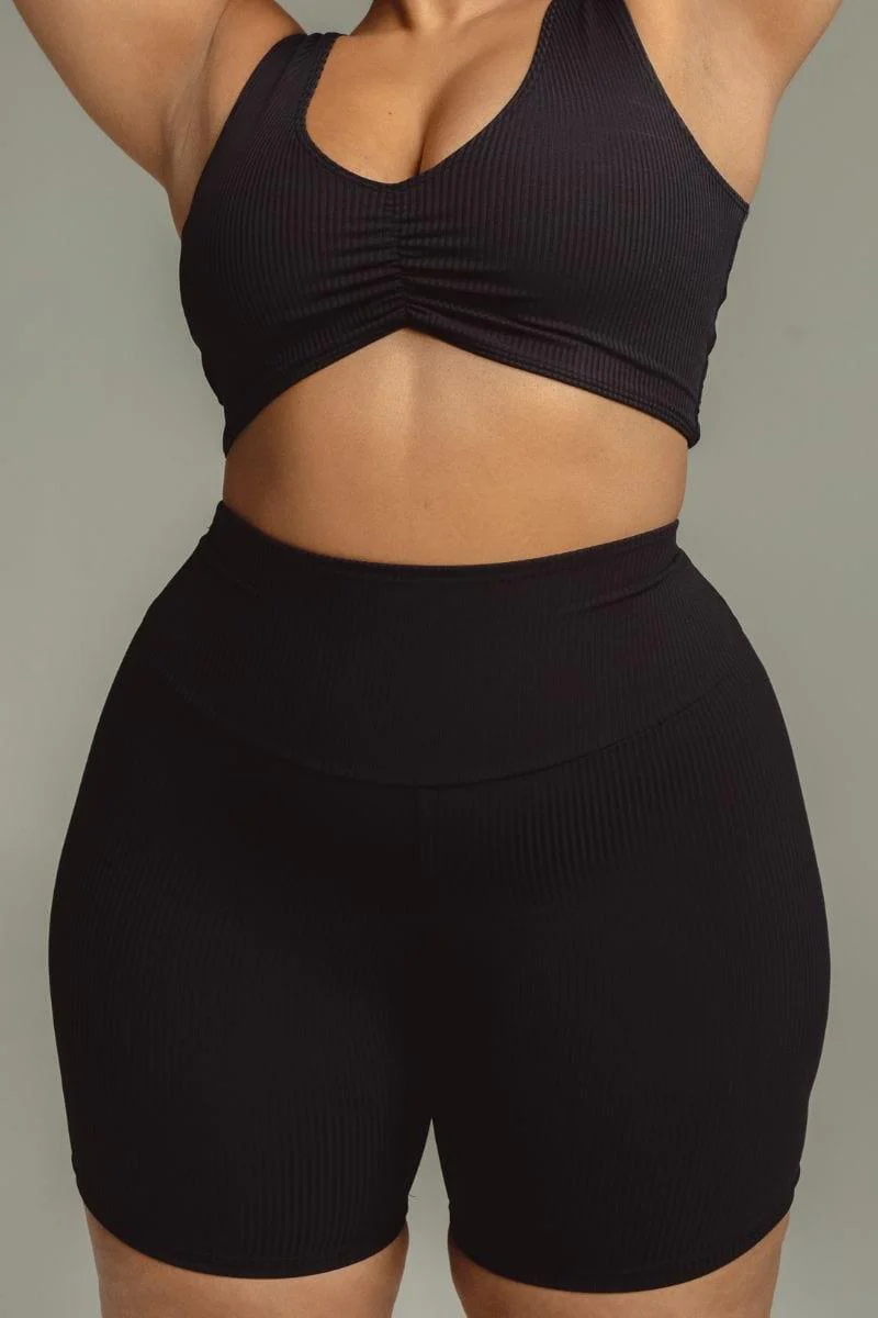 Black Rib Midi Bike Short - Image 5