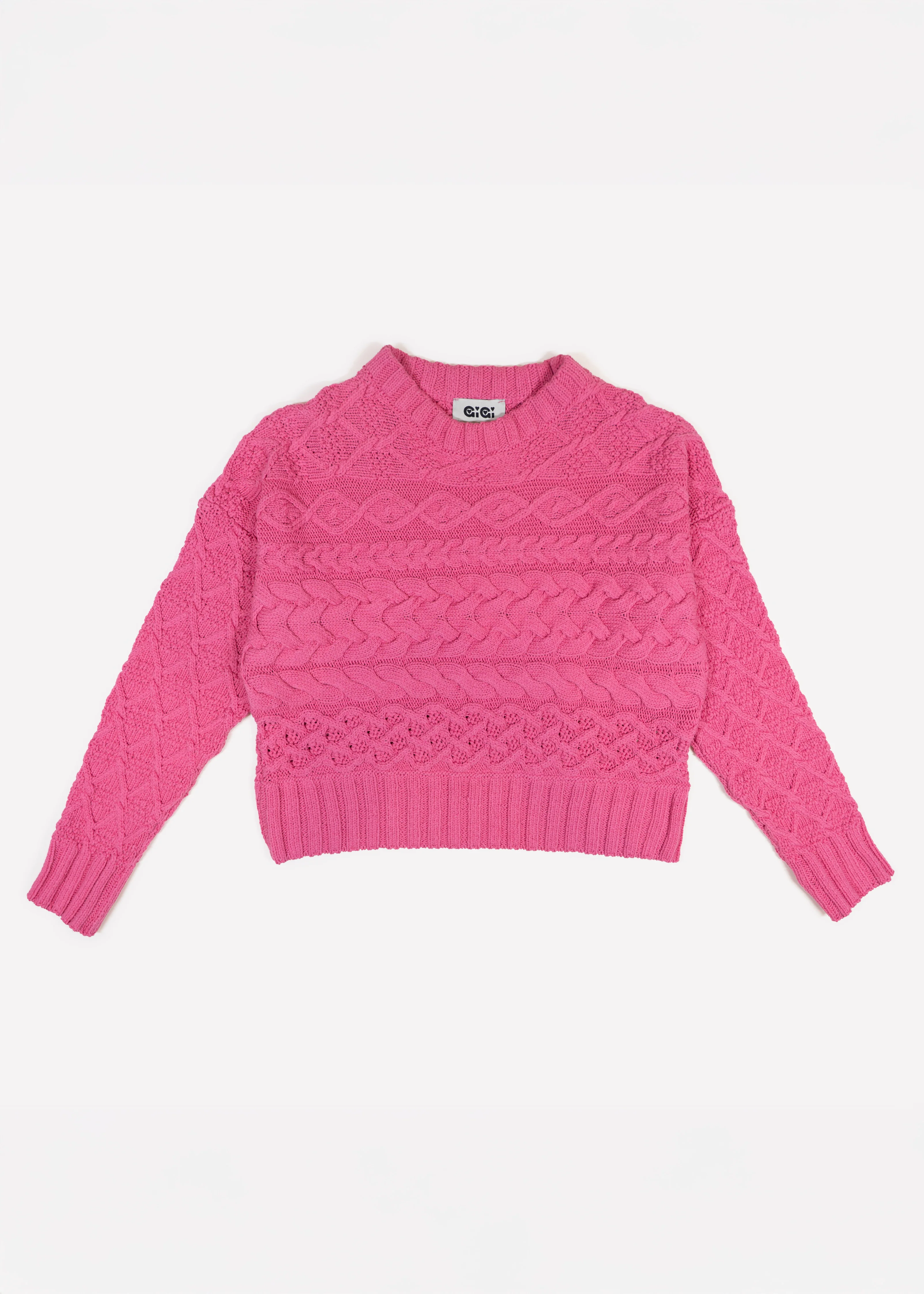 Cable Crew Neck Sweater - Pink