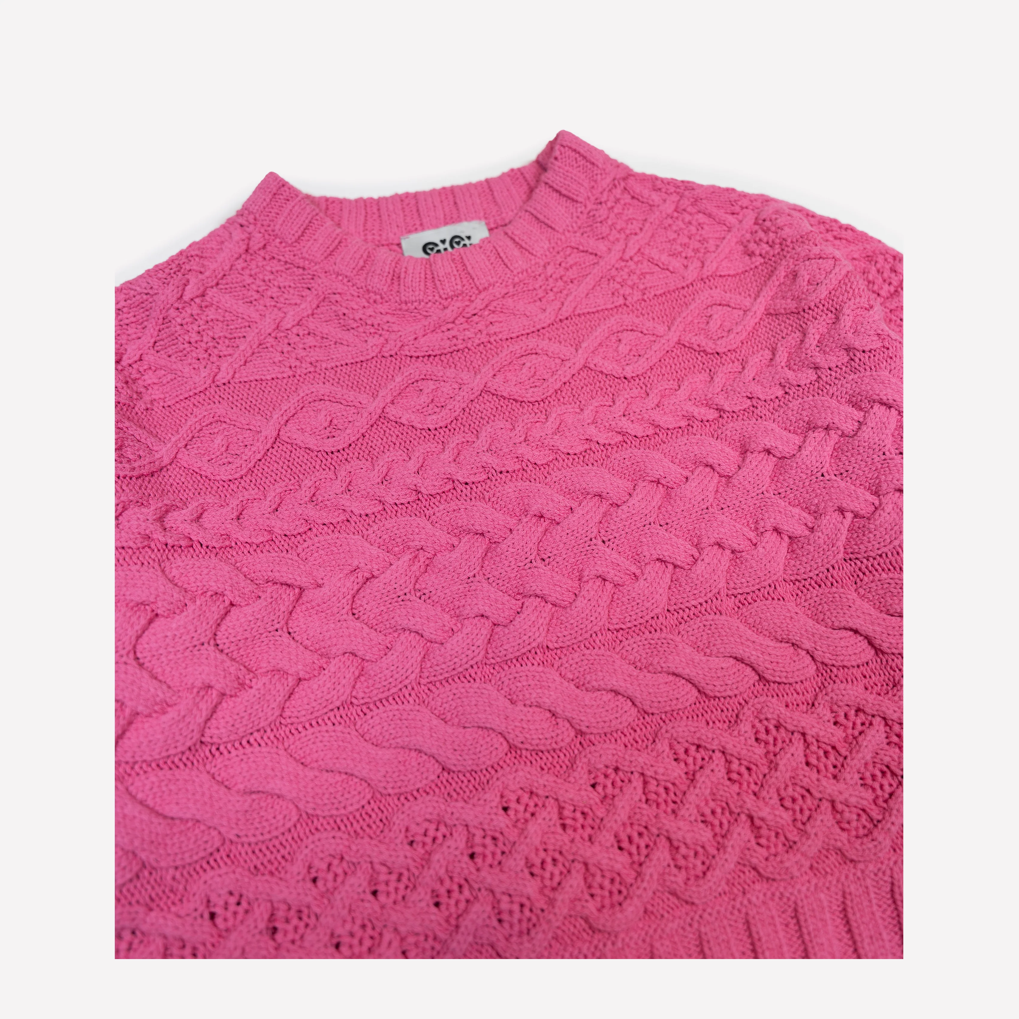 Cable Crew Neck Sweater - Pink - Image 2