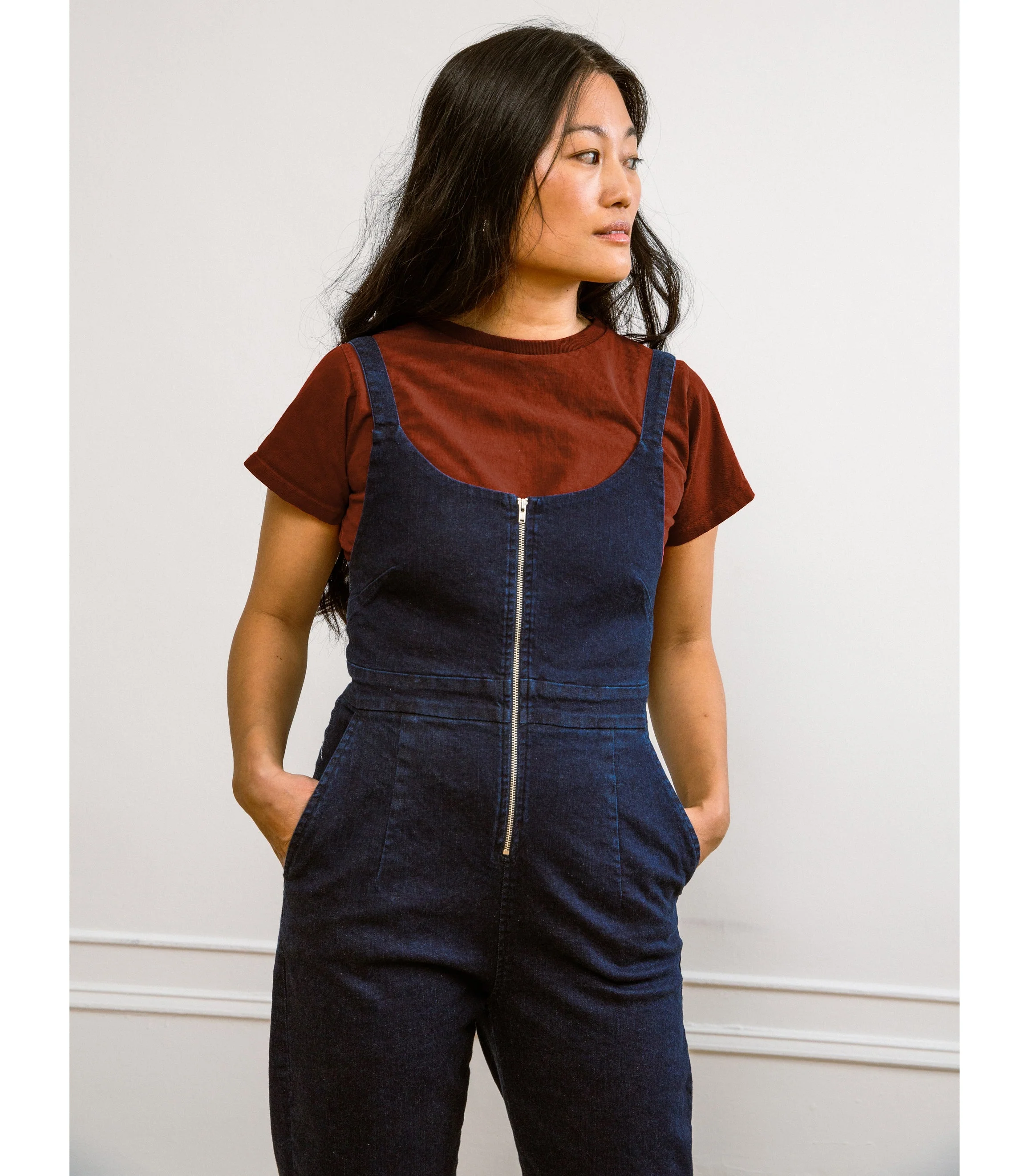 Claudia Zip Front Cropped Jumpsuit - Dark Indigo - Image 3