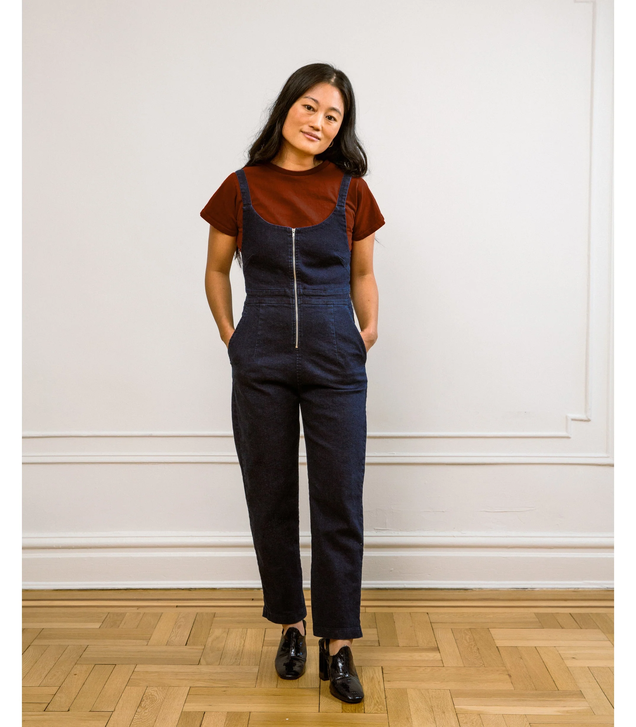 Claudia Zip Front Cropped Jumpsuit - Dark Indigo - Image 4
