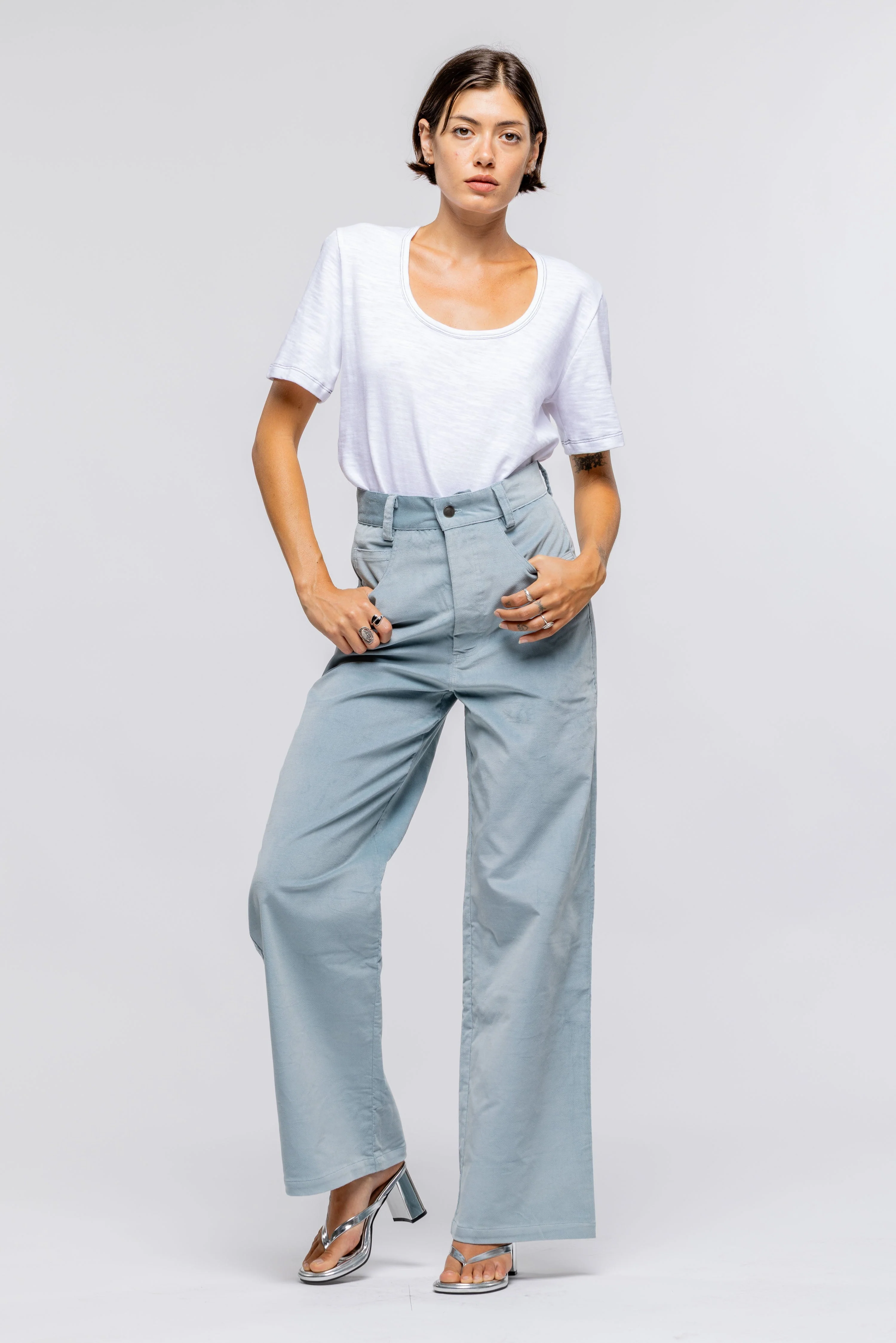 Coco Cowboy Cut Pants - Silver Blue