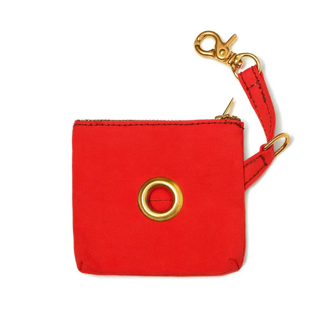 Cotton Canvas Poop Bag Pouch - Red