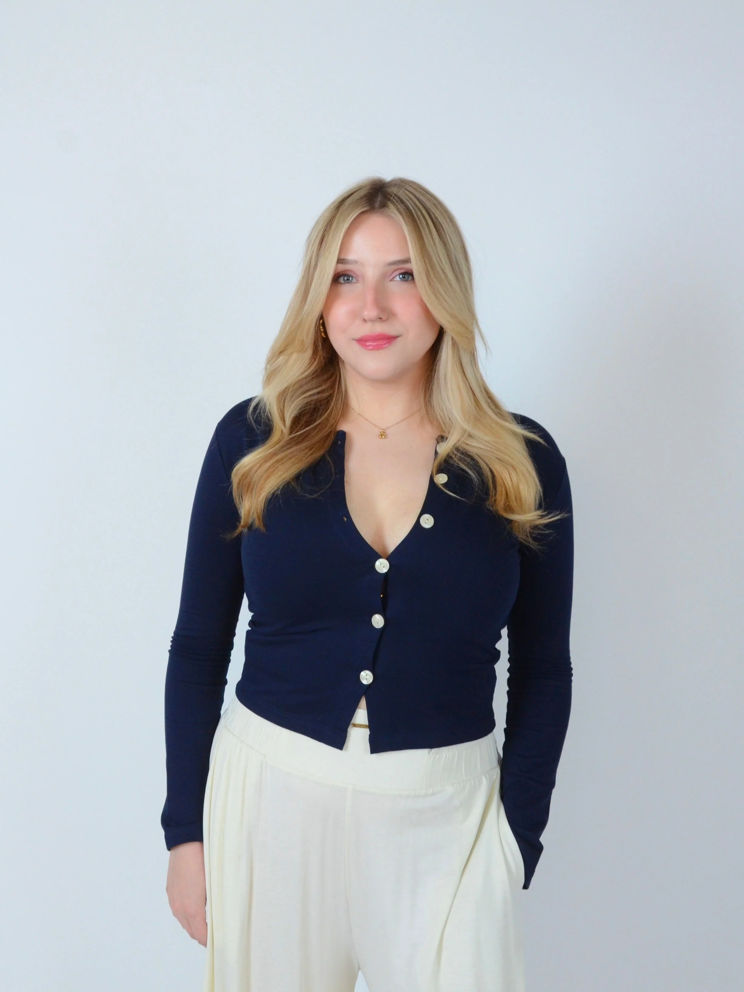 Cotton Cardigan Navy - Image 4
