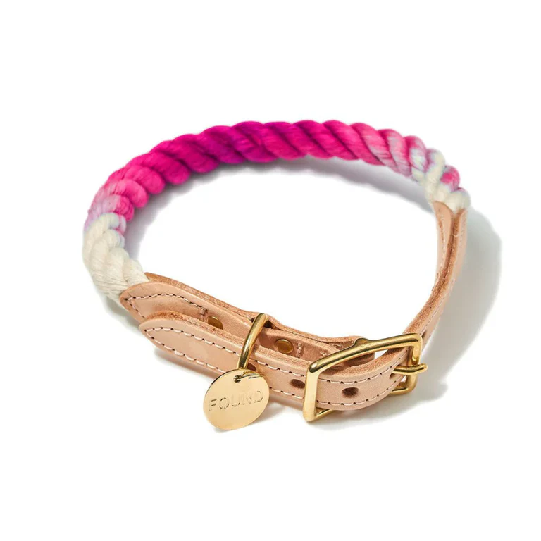 Cotton Rope Cat & Dog Collar - Magenta Ombre
