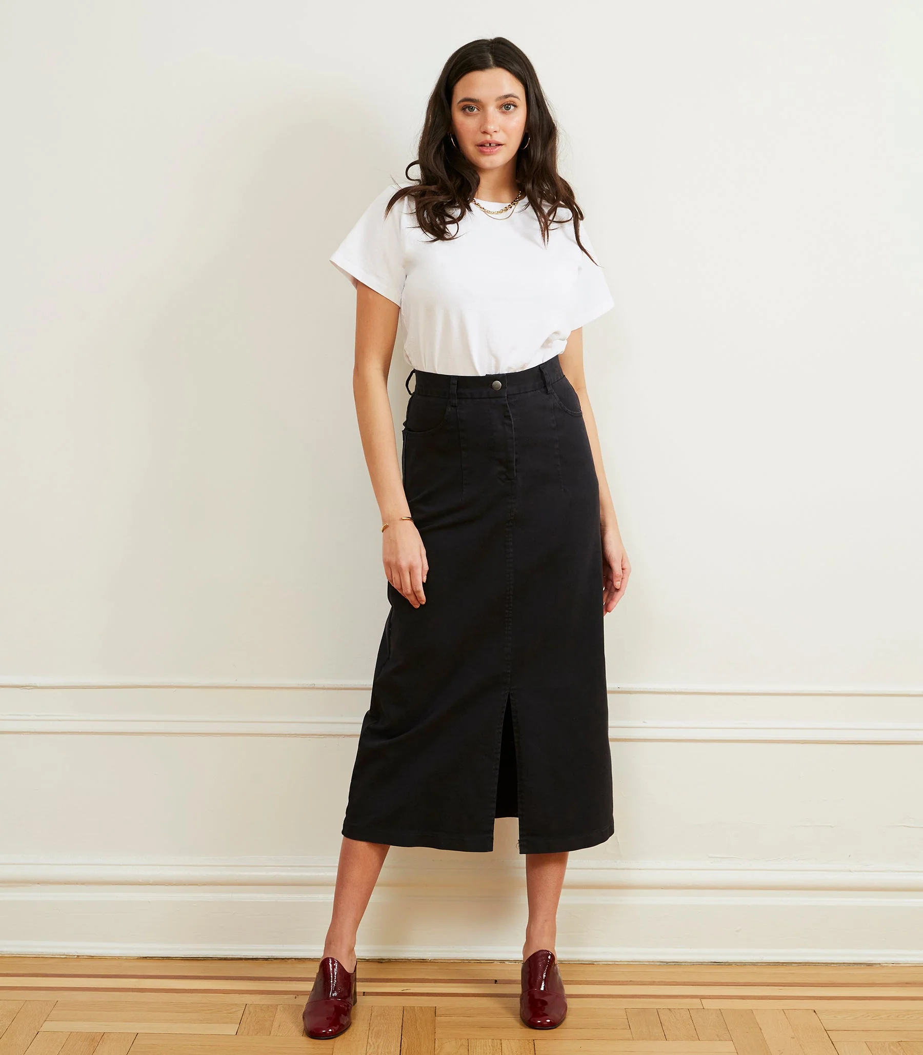 Monica Denim Midi Skirt - Black