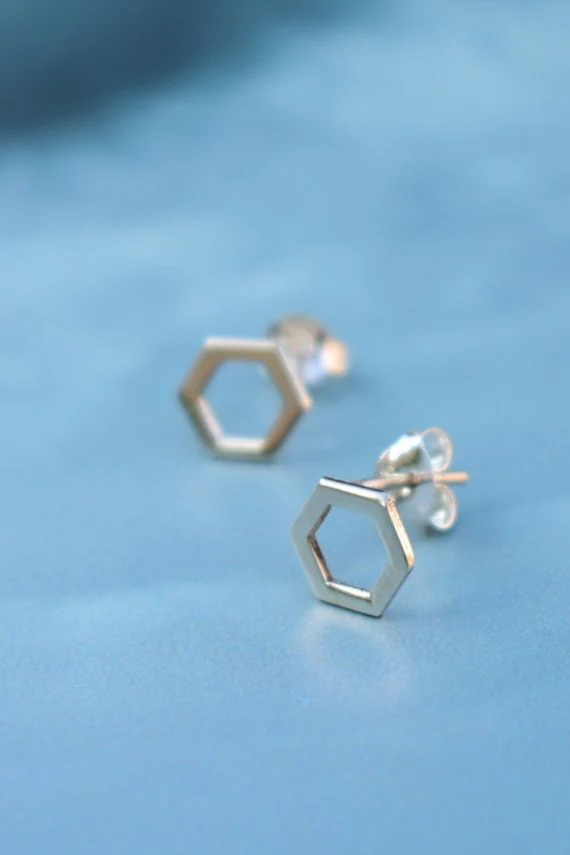 Geo Studs - Silver Hexagon