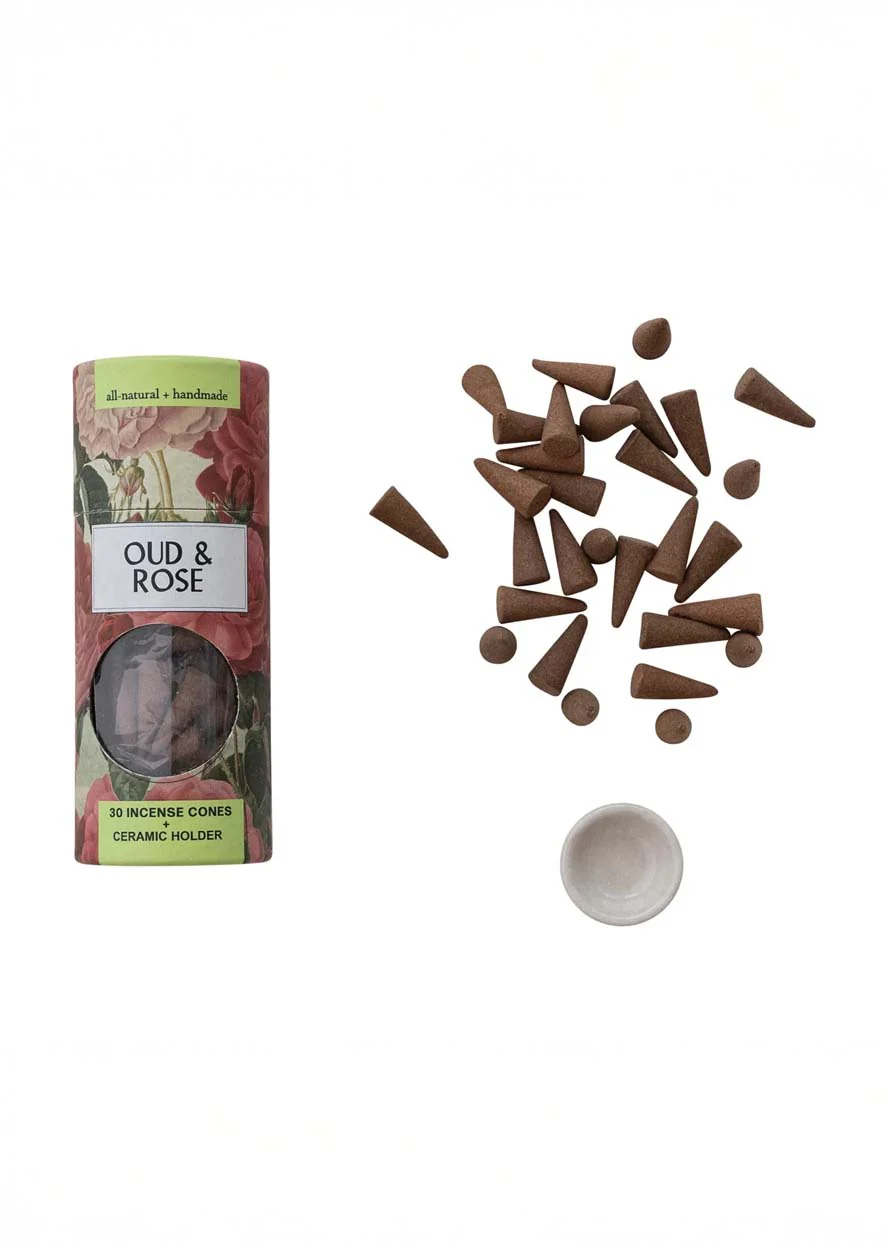 Incense Cones + Holder - Oud & Rose