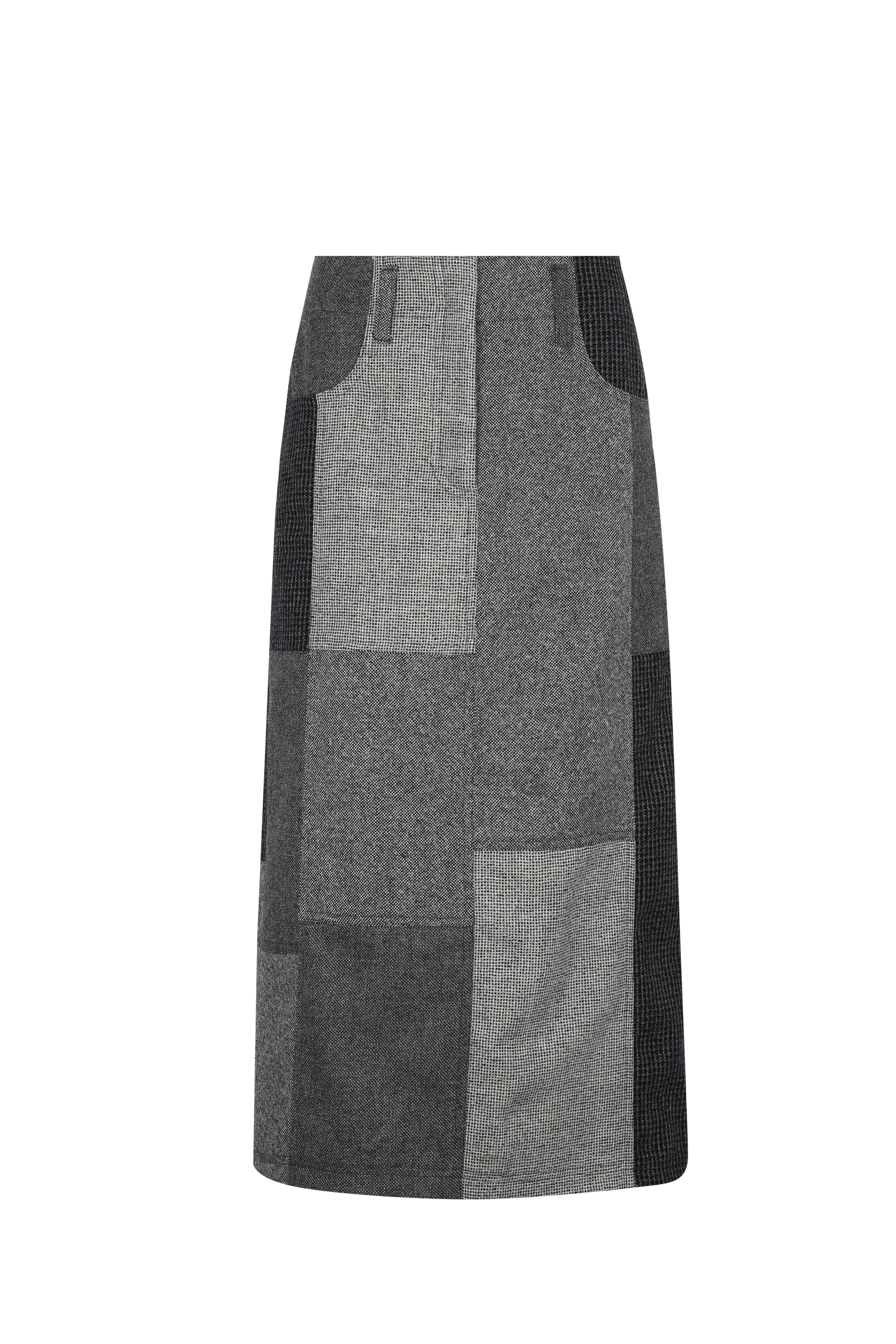 Juana Column Midi Skirt - Grey Patchwork - Image 2