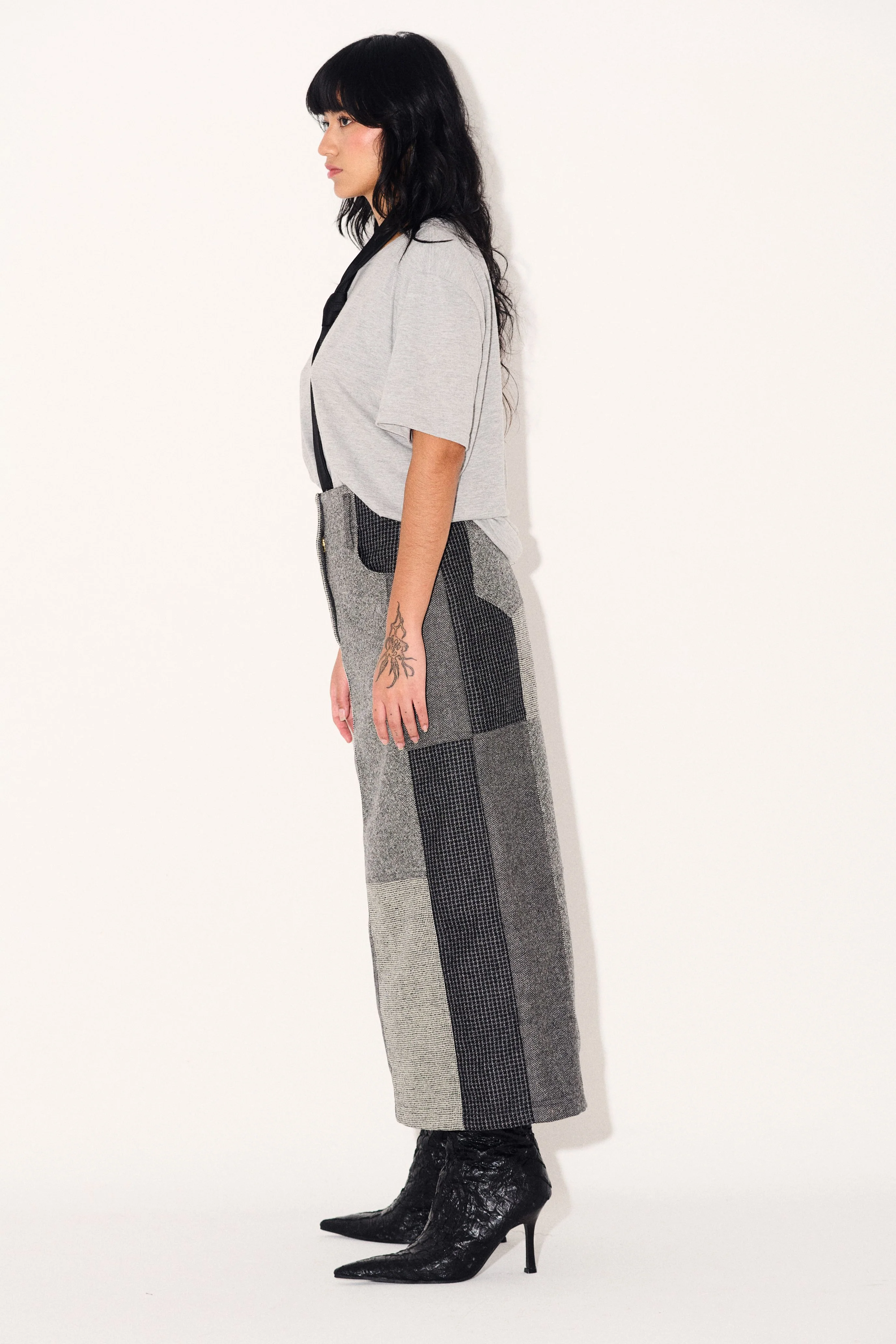 Juana Column Midi Skirt - Grey Patchwork - Image 3