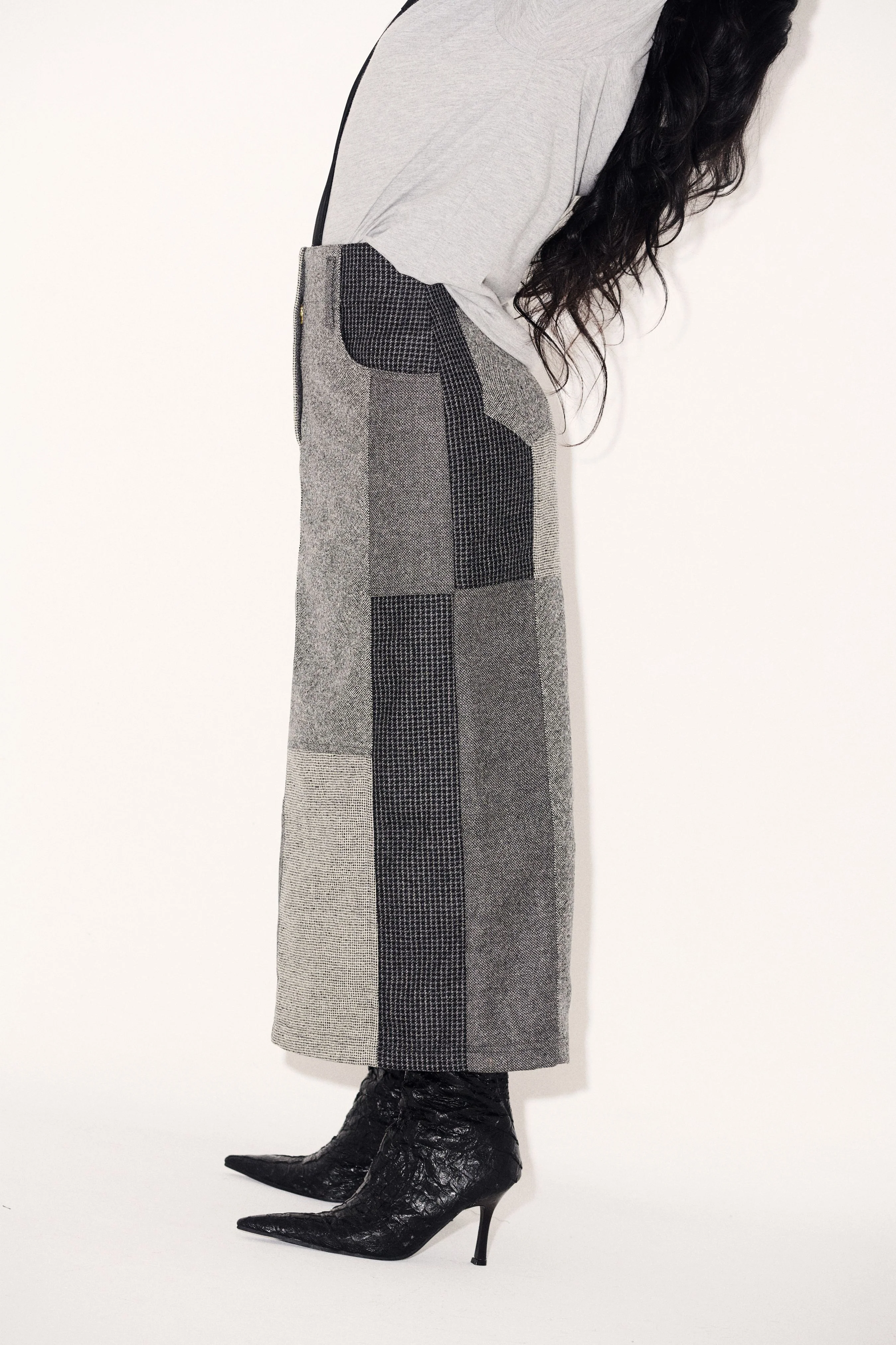 Juana Column Midi Skirt - Grey Patchwork - Image 4