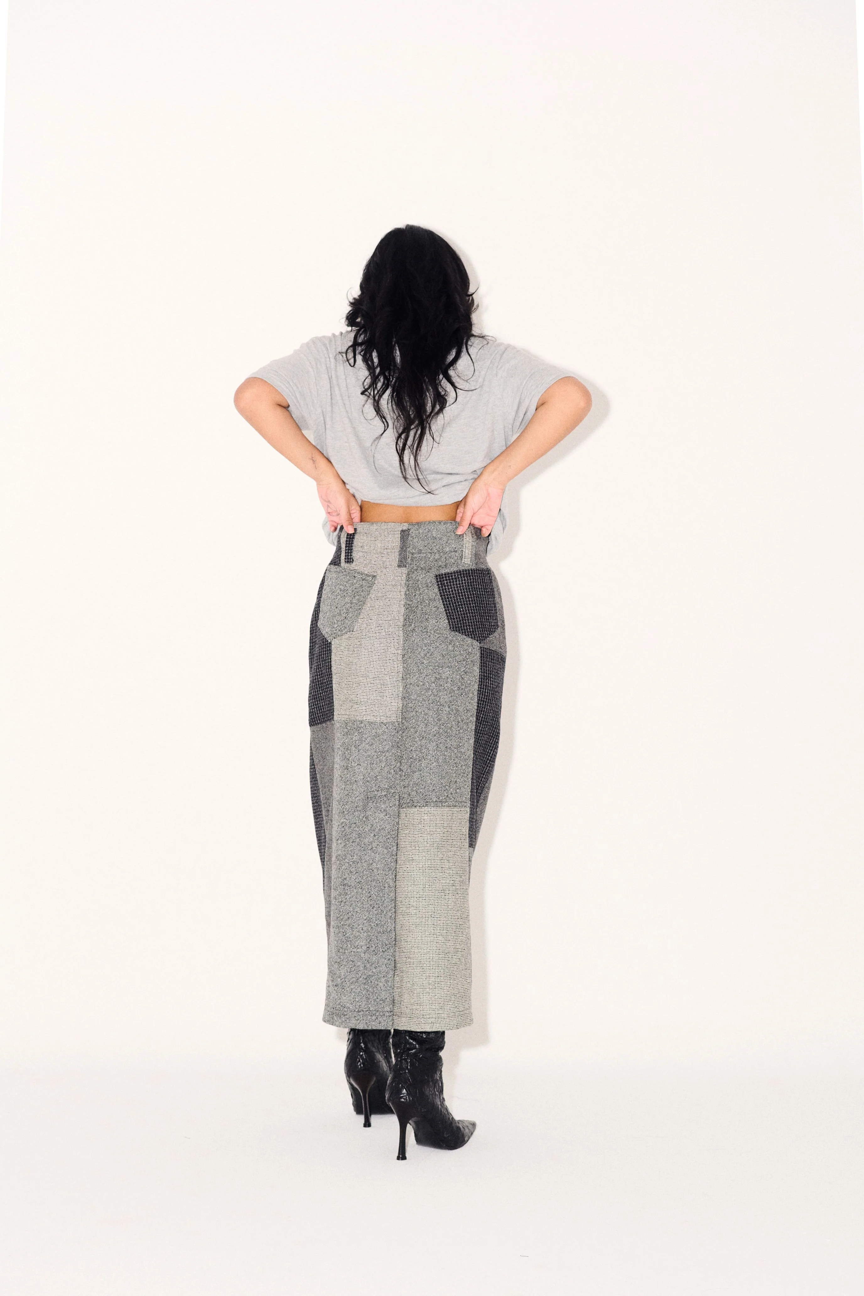 Juana Column Midi Skirt - Grey Patchwork - Image 5