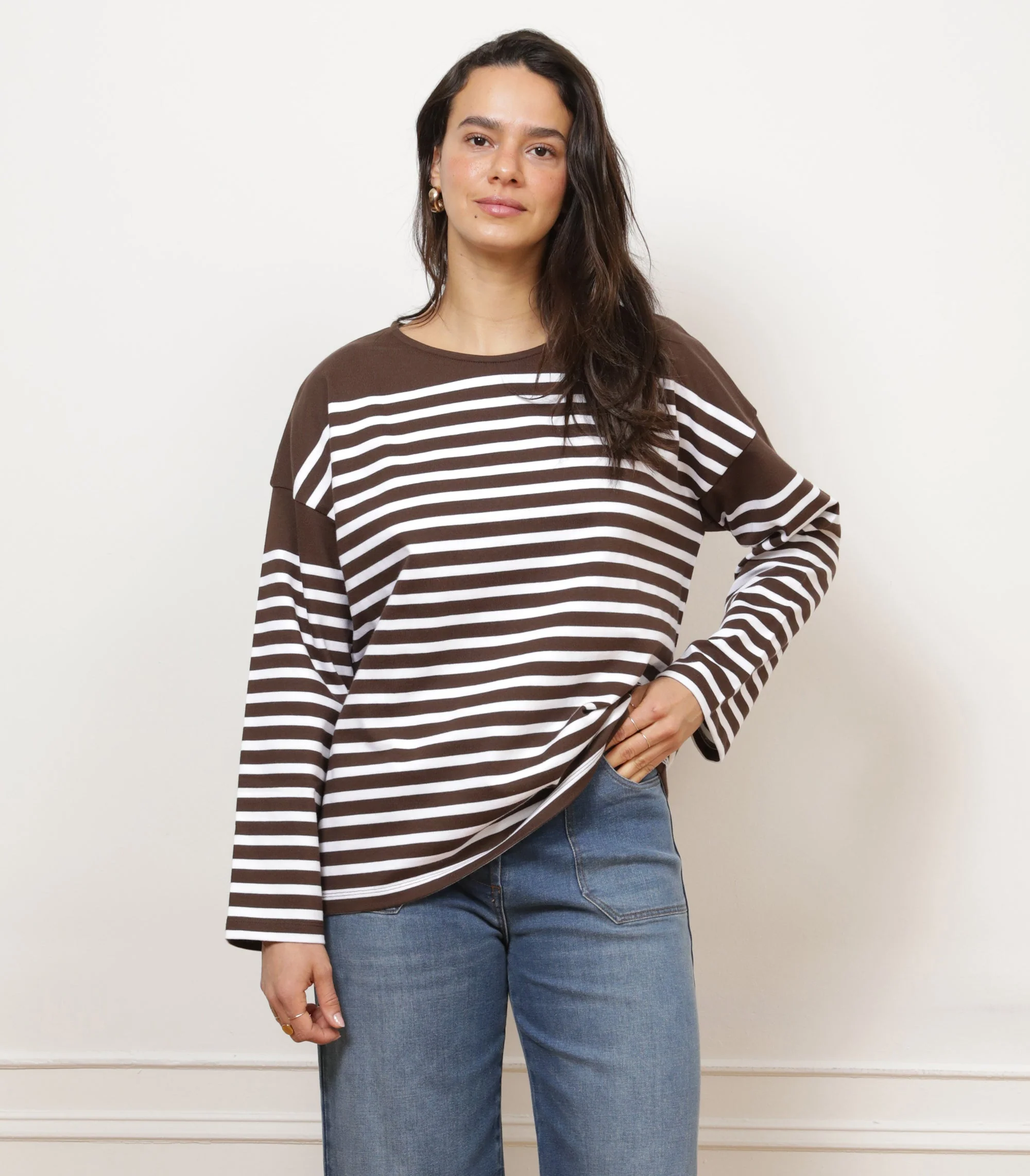 Marianne Stripe Breton Tee - Brown - Image 3