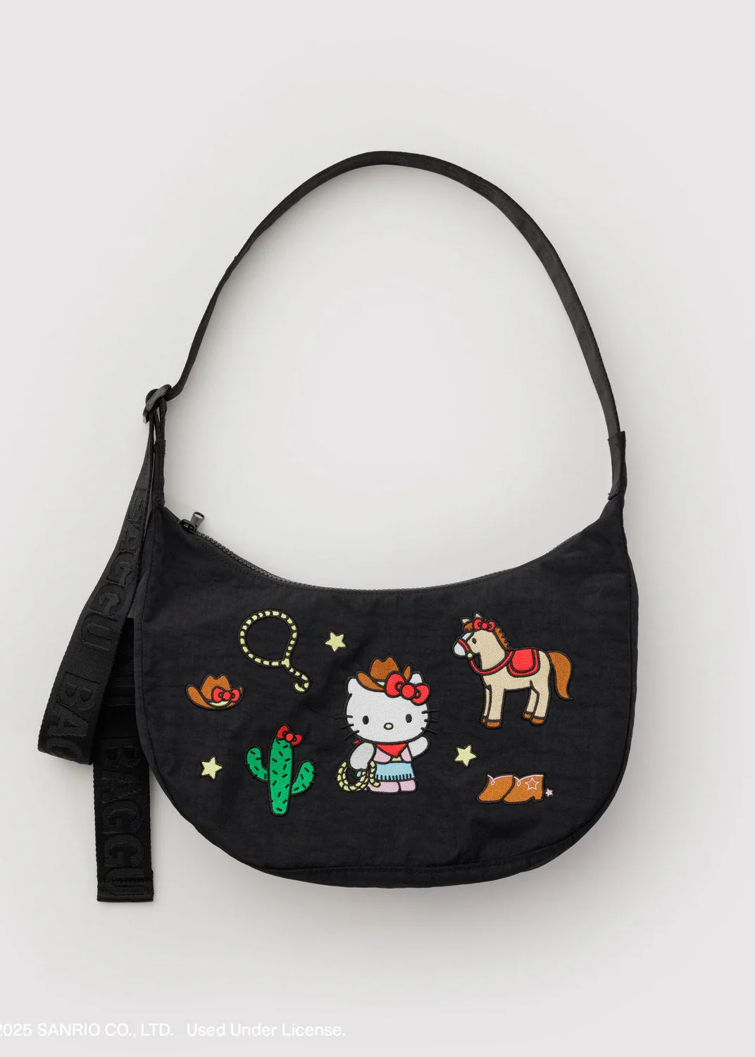 Medium Nylon Crescent Bag - Embroidered Hello Kitty Western