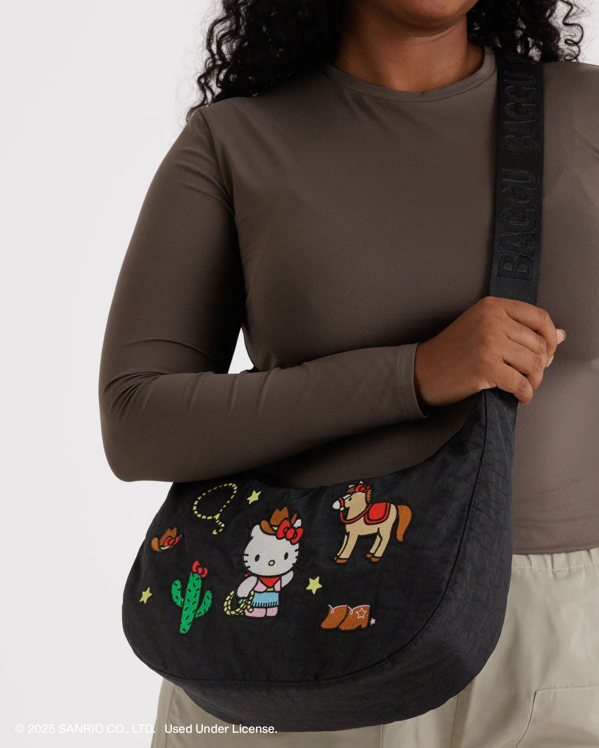 Medium Nylon Crescent Bag - Embroidered Hello Kitty Western - Image 2