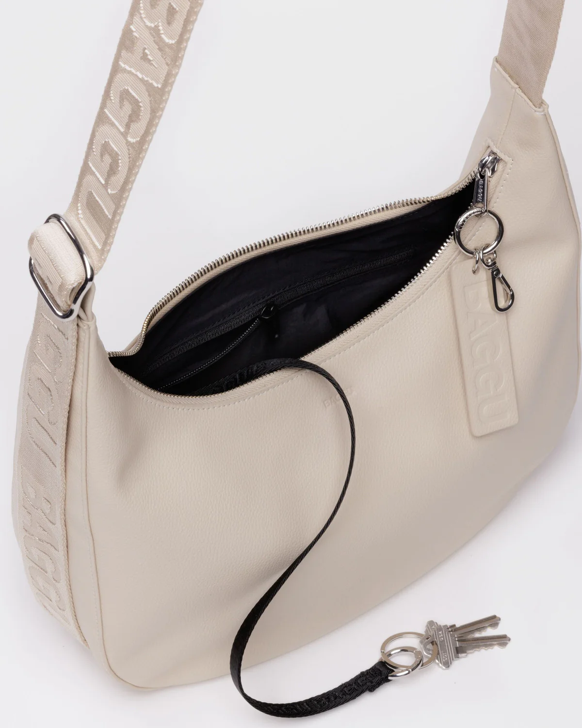 Medium Recycled Leather Crescent Bag - Stone - Image 3