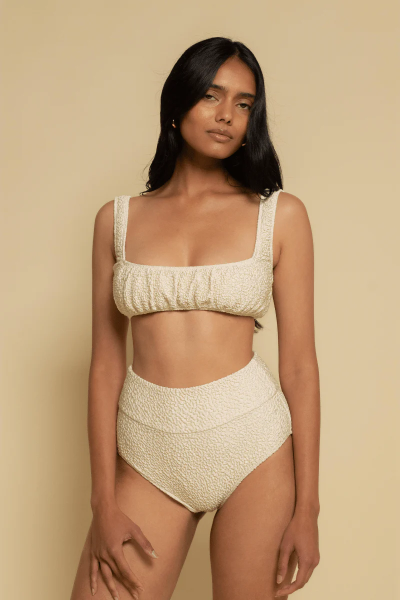 Oat Texture Added Coverage High Rise Bikini Bottom - Image 3