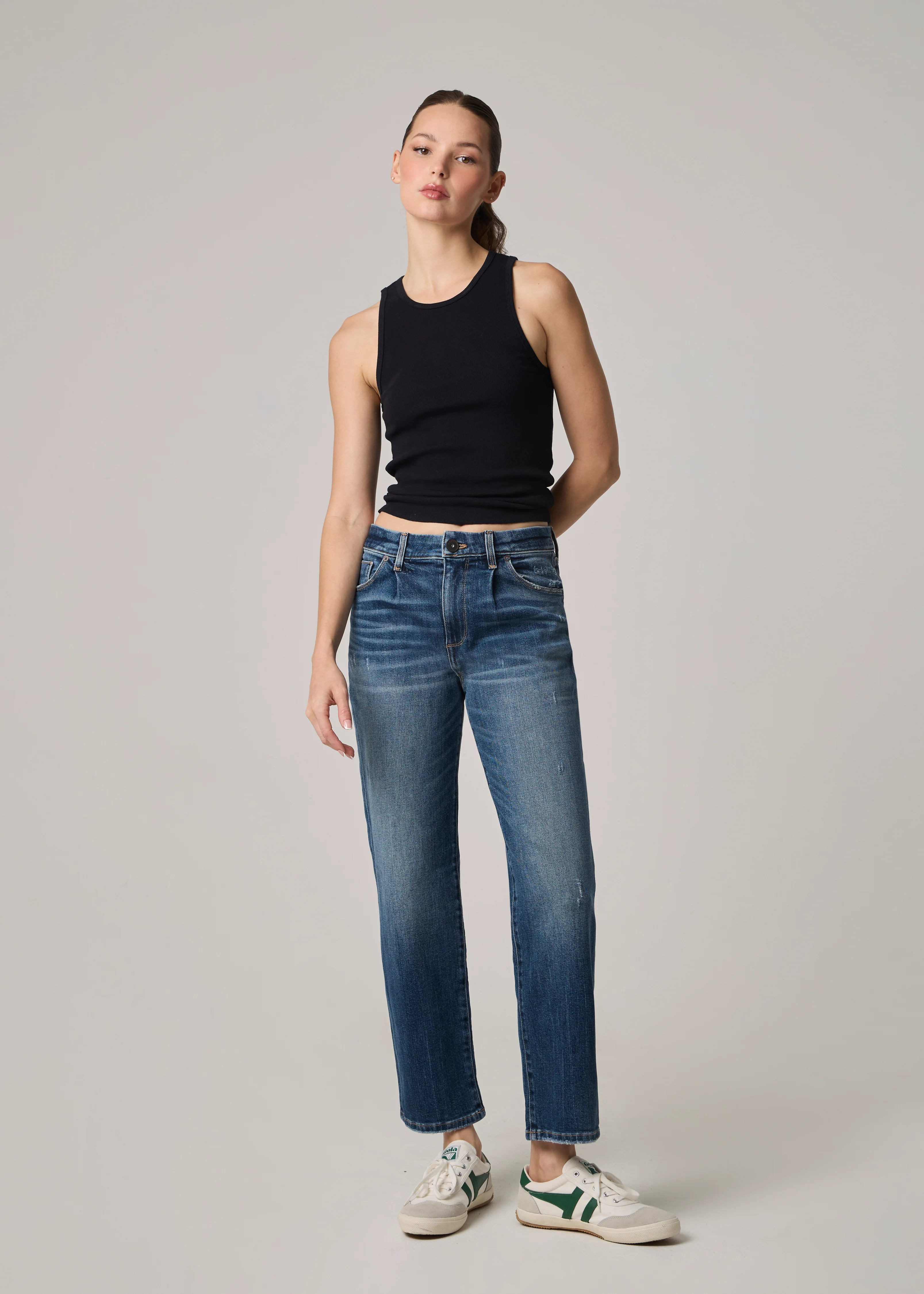 Olivier Pleated High Rise Long Baggy Straight Jeans - Dark Rivoli