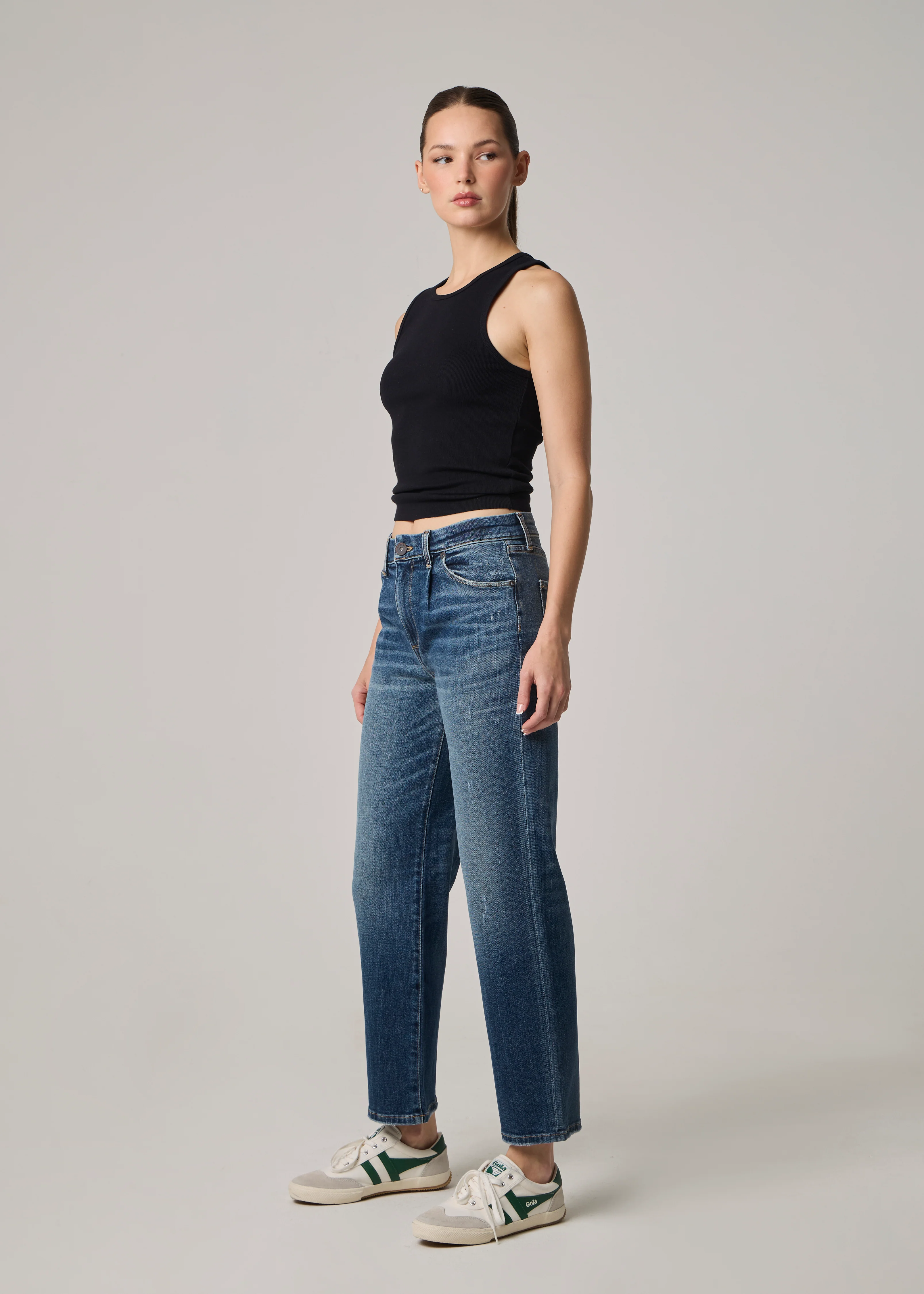 Olivier Pleated High Rise Long Baggy Straight Jeans - Dark Rivoli - Image 3