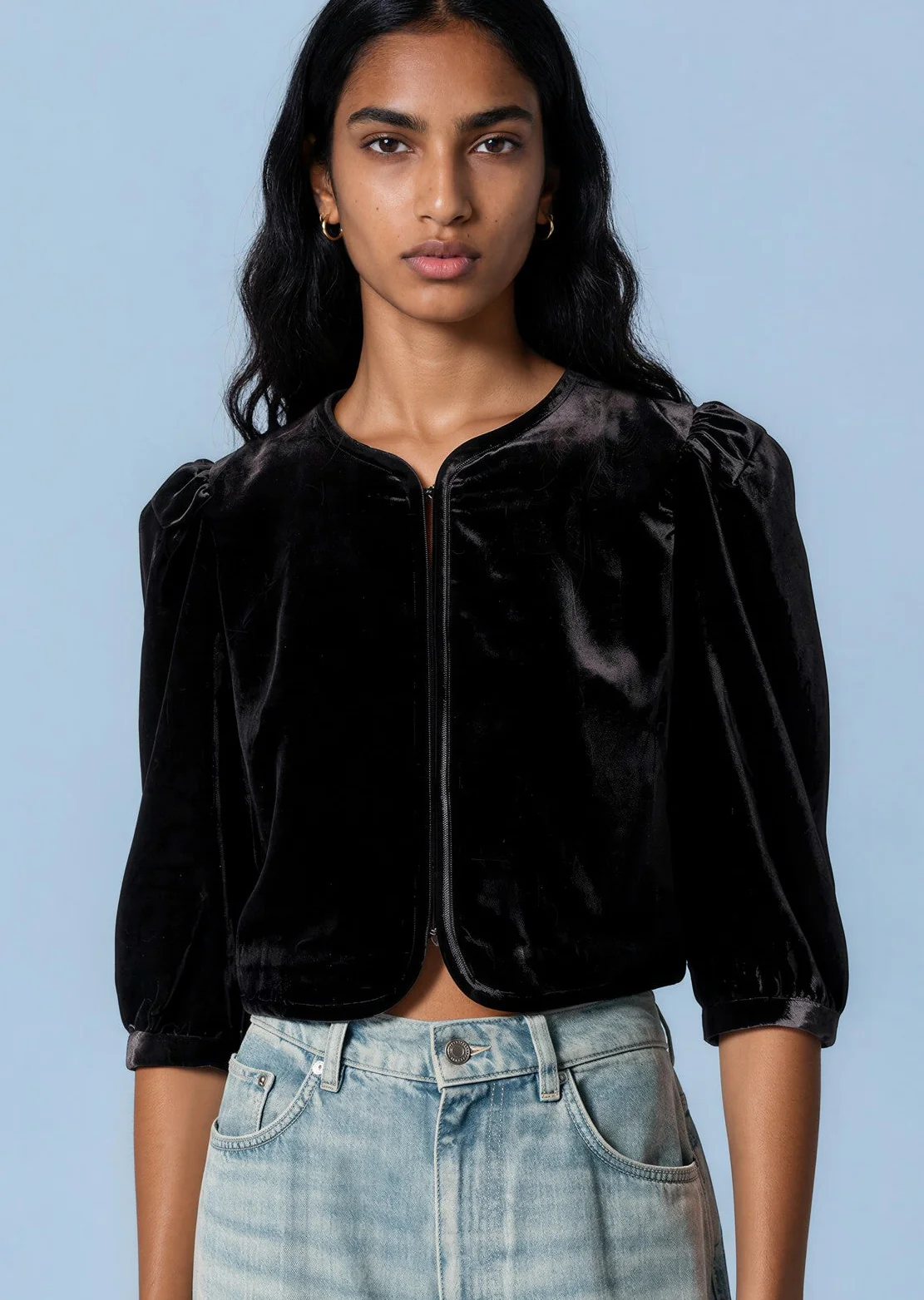 Janet Velvet Blouse - Black
