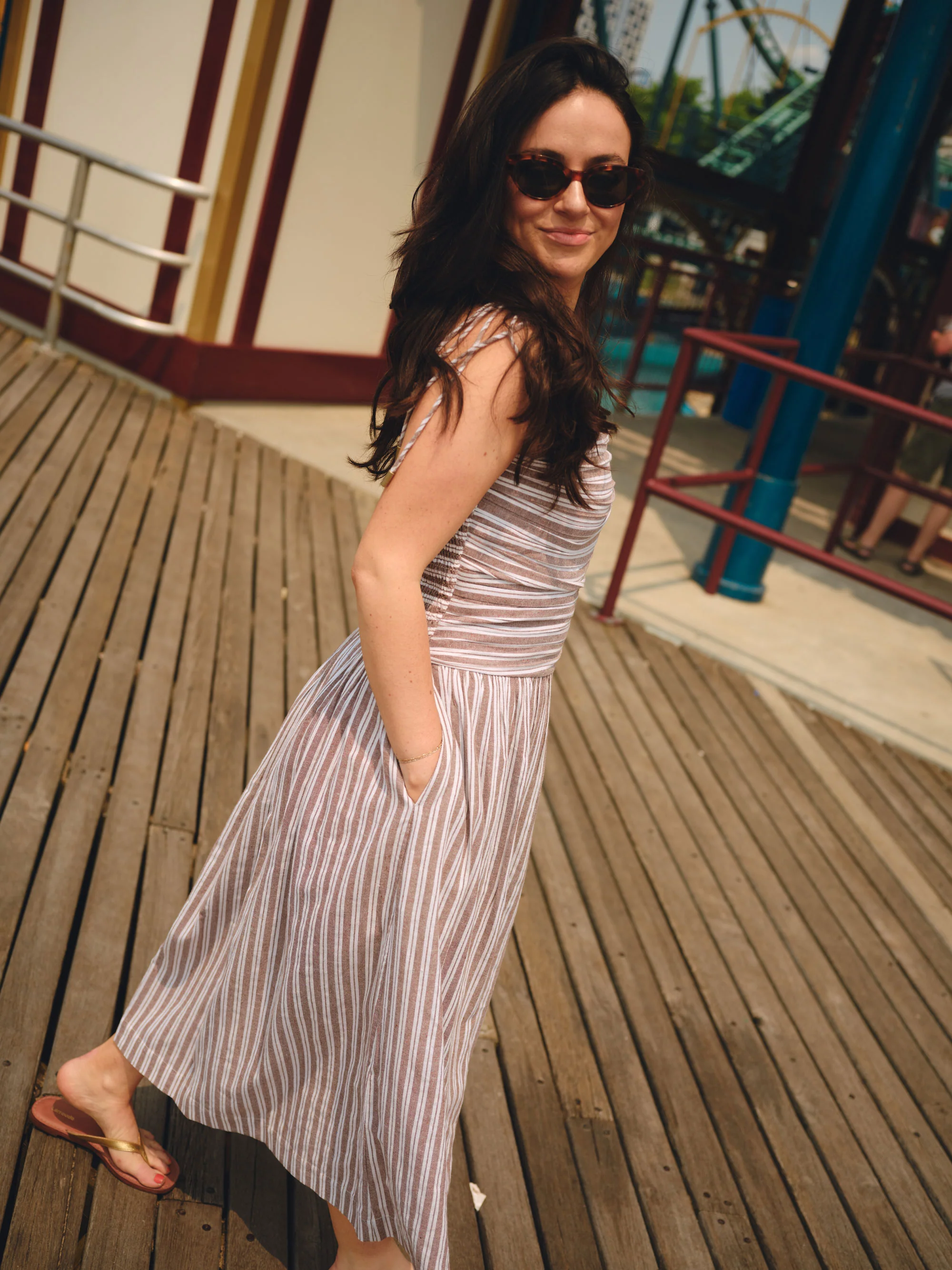 The Caroline Petite Drop Waist Maxi Dress - Chocolate Stripe - Image 4