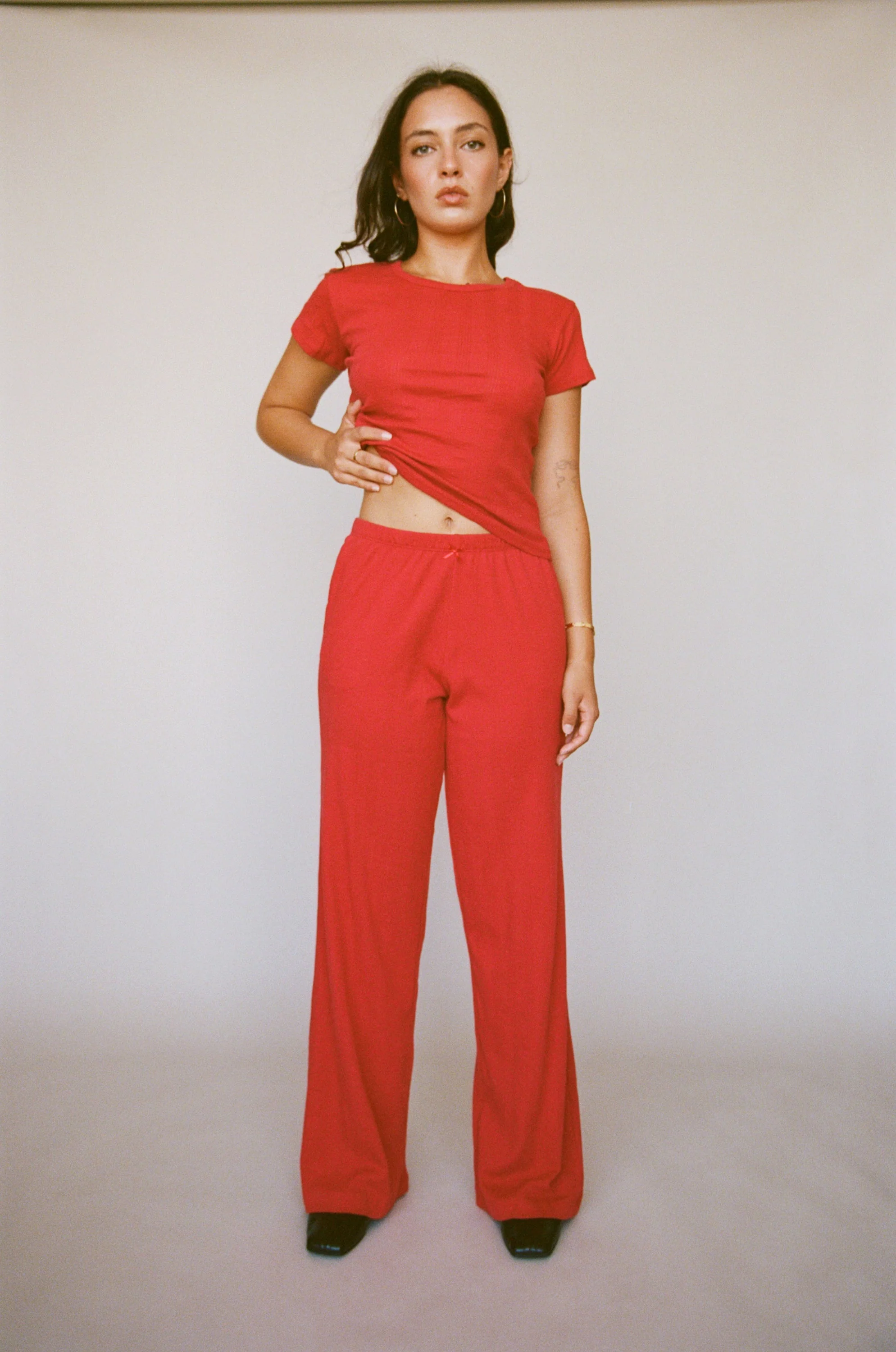 Pointelle Easy Pant - Cherry - Image 4