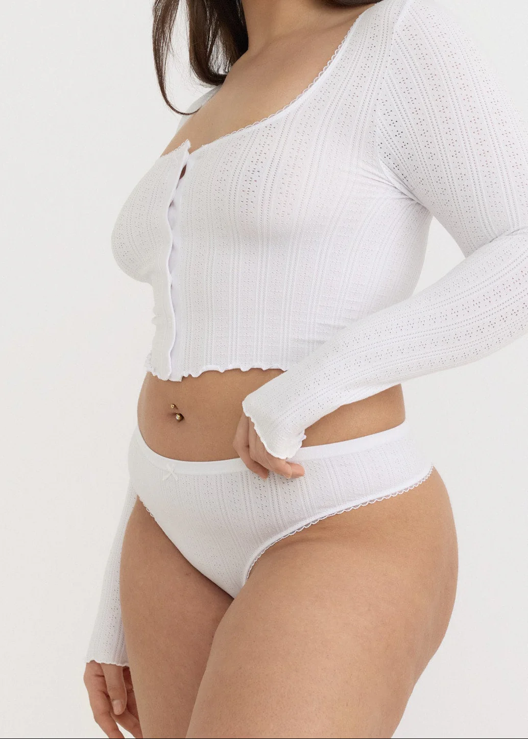 Pointelle Thong - White