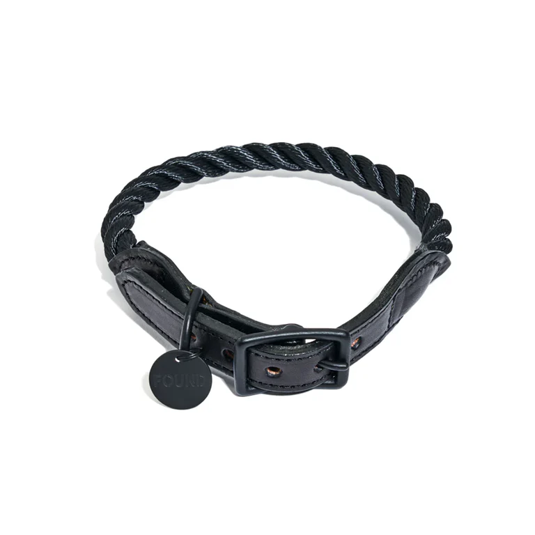 Rope & Leather Cat & Dog Collar - Matte Black