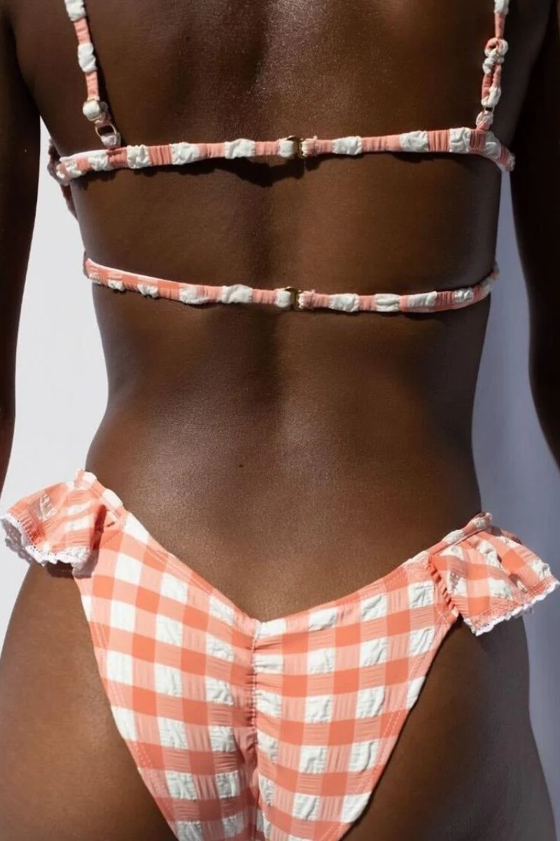 Shrimp Gingham Elany Tie-Up Bikini Top - Image 5
