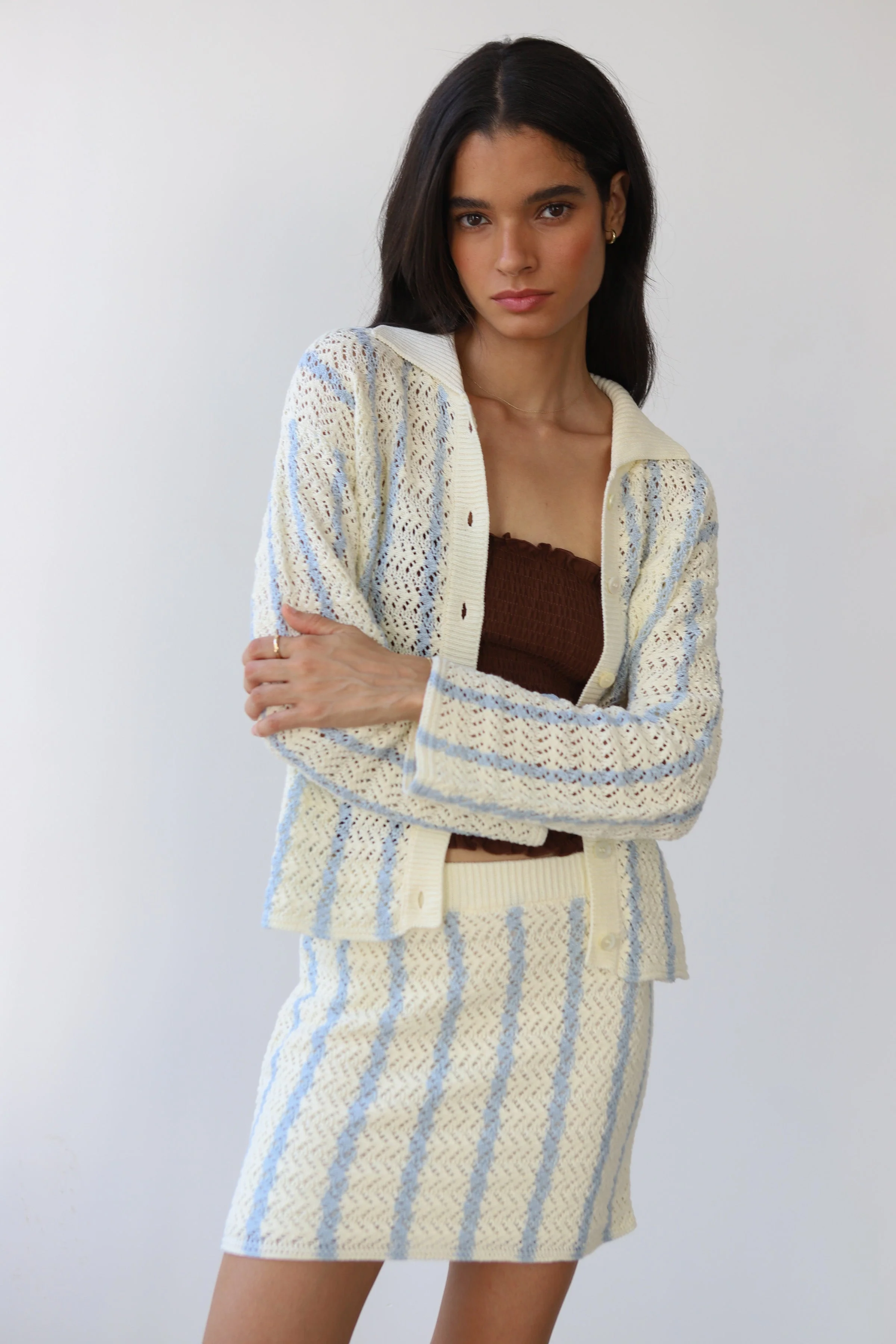 Sienna Crochet Button Down - Moody Blue - Image 2
