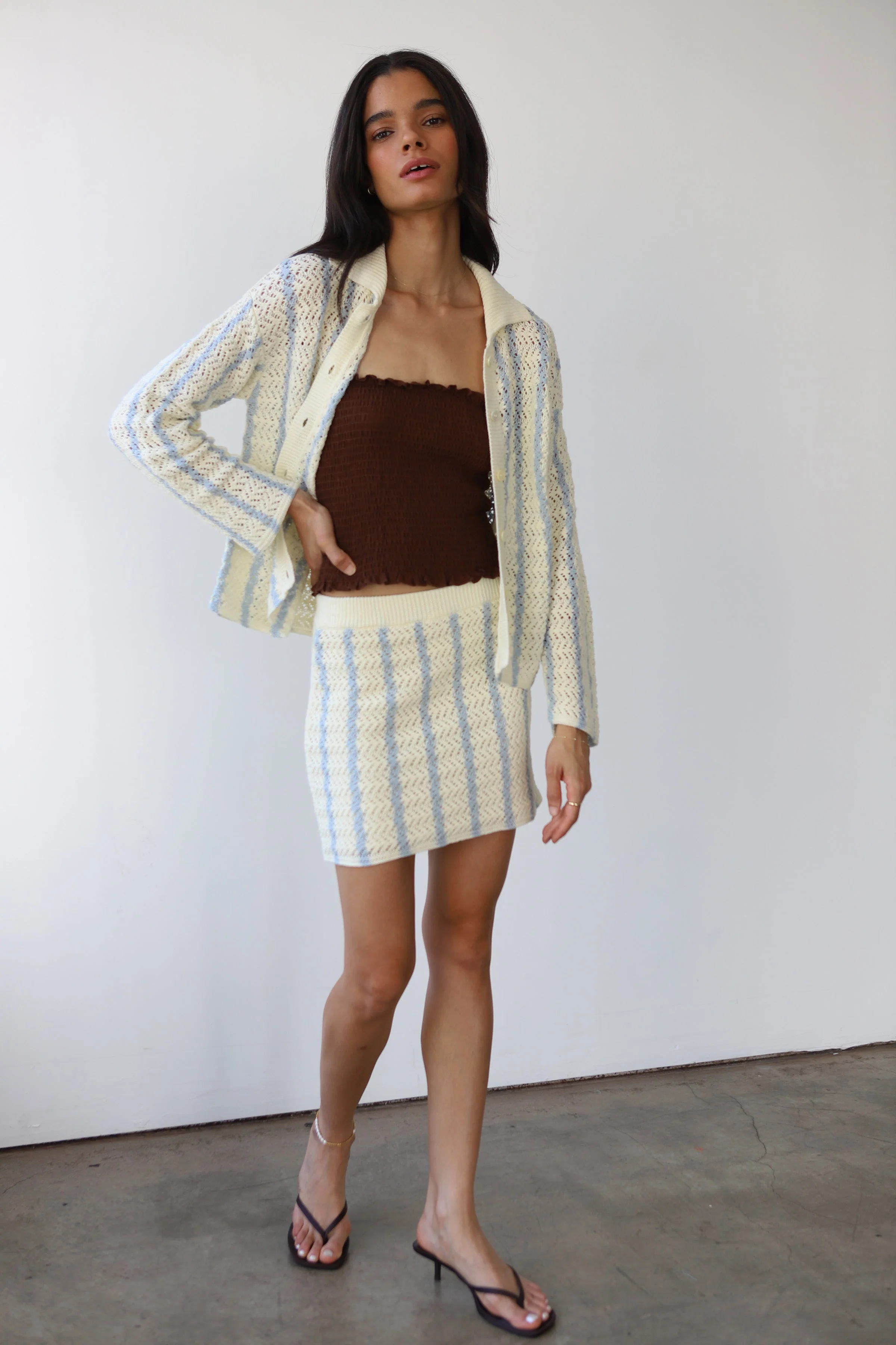 Sienna Crochet Button Down - Moody Blue - Image 3