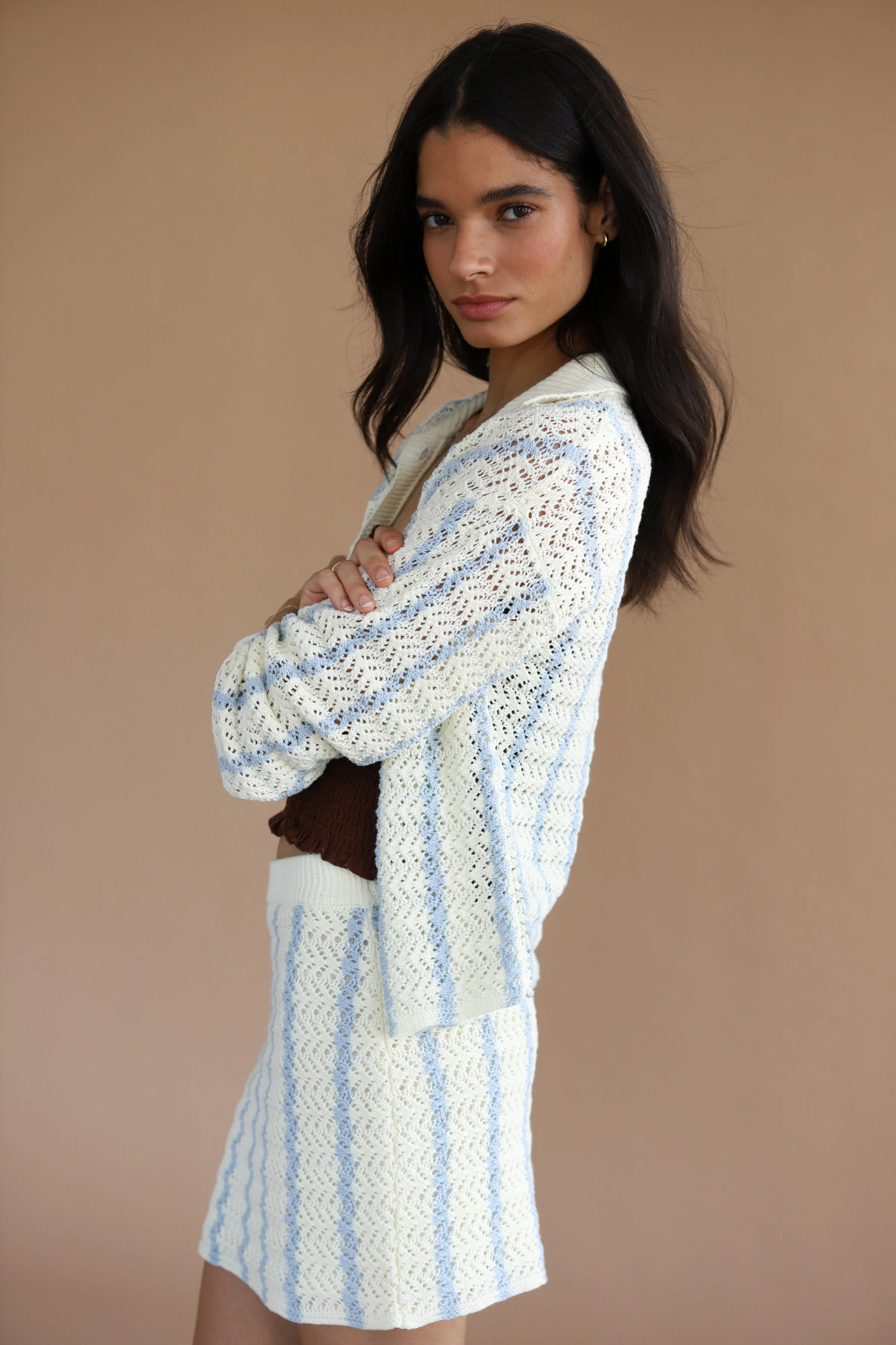 Sienna Crochet Button Down - Moody Blue - Image 4