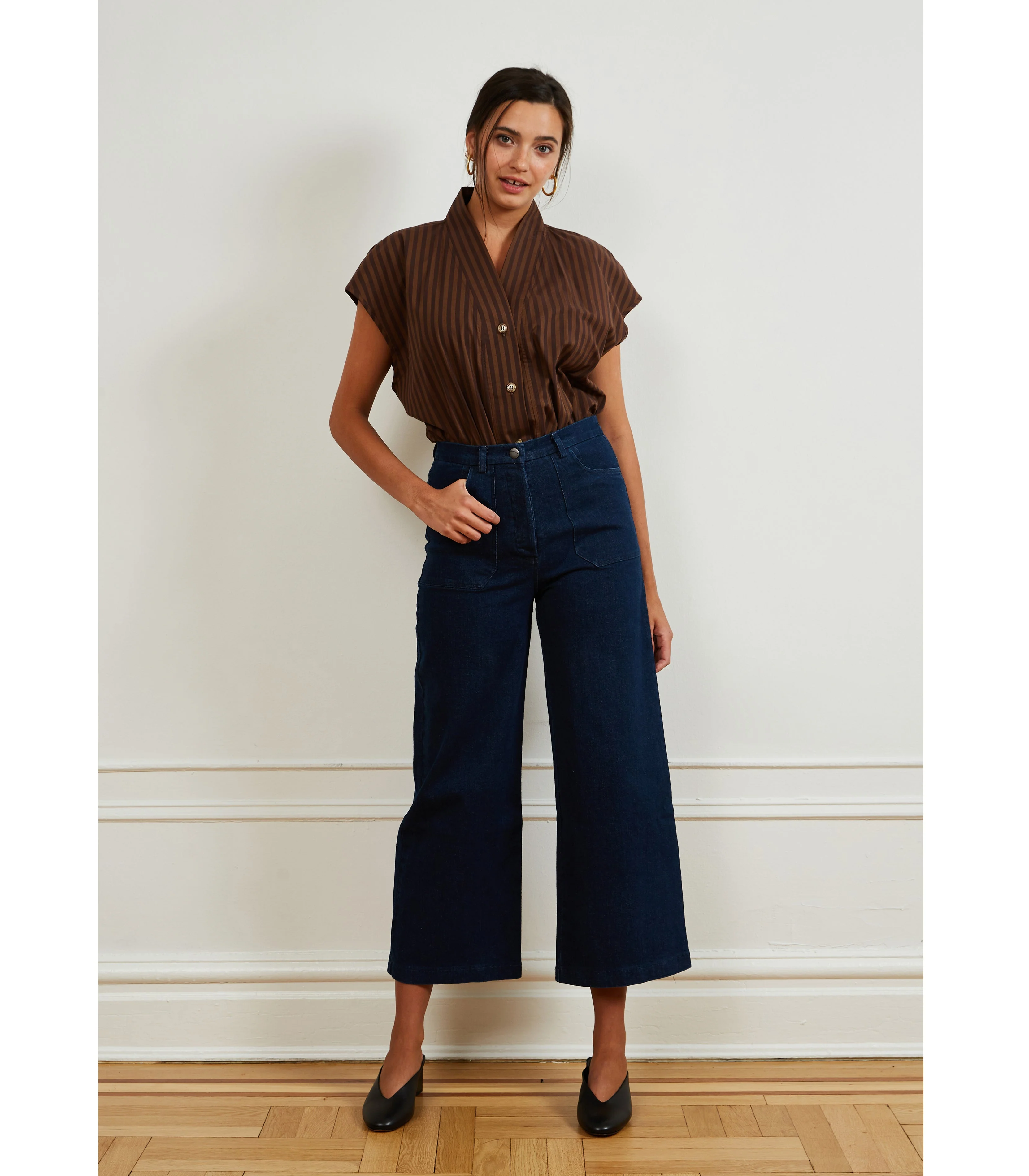 Simone Wide Crop Jeans - Dark Indigo