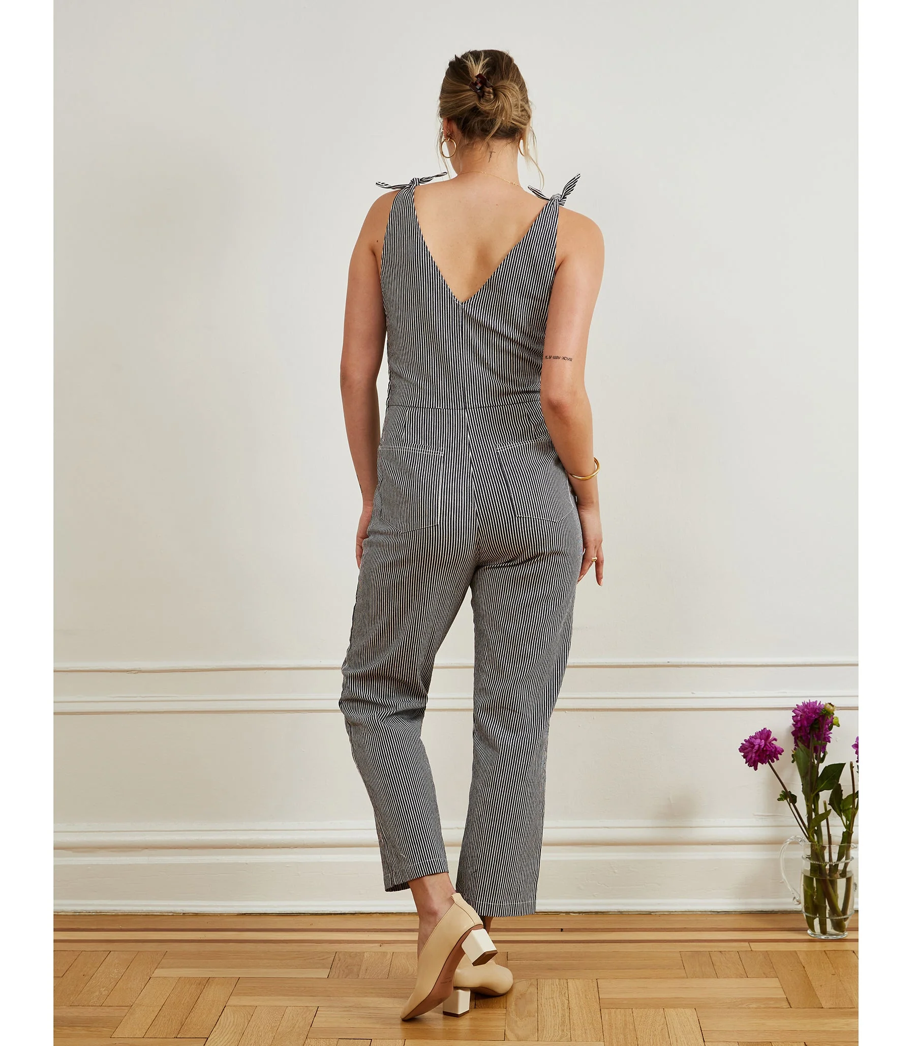 Slate Tie Strap Coveralls - Stripe - Image 2