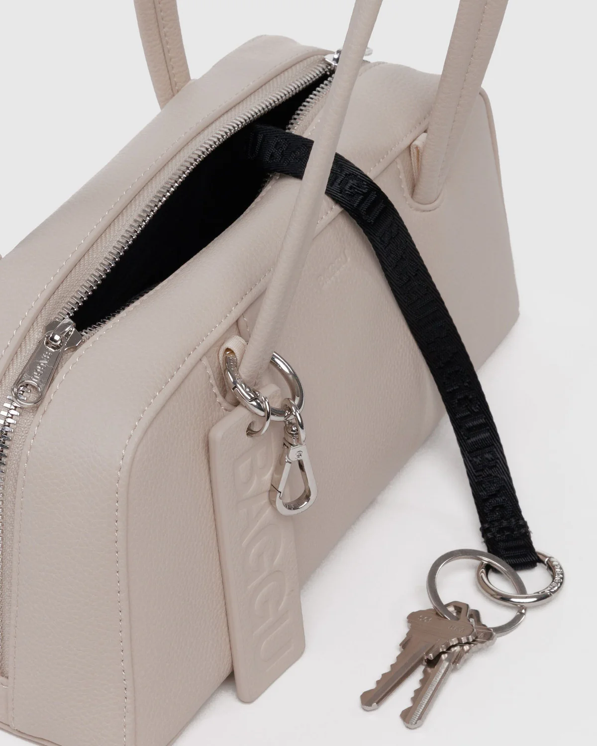 Small Recycled Leather Bowler Bag - Stone - Image 5