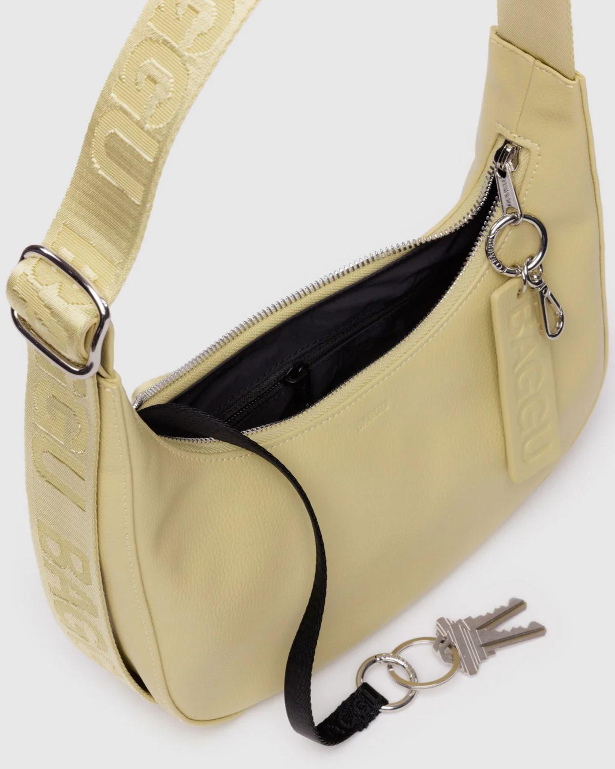 Small Recycled Leather Crescent Bag - Straw - Image 3