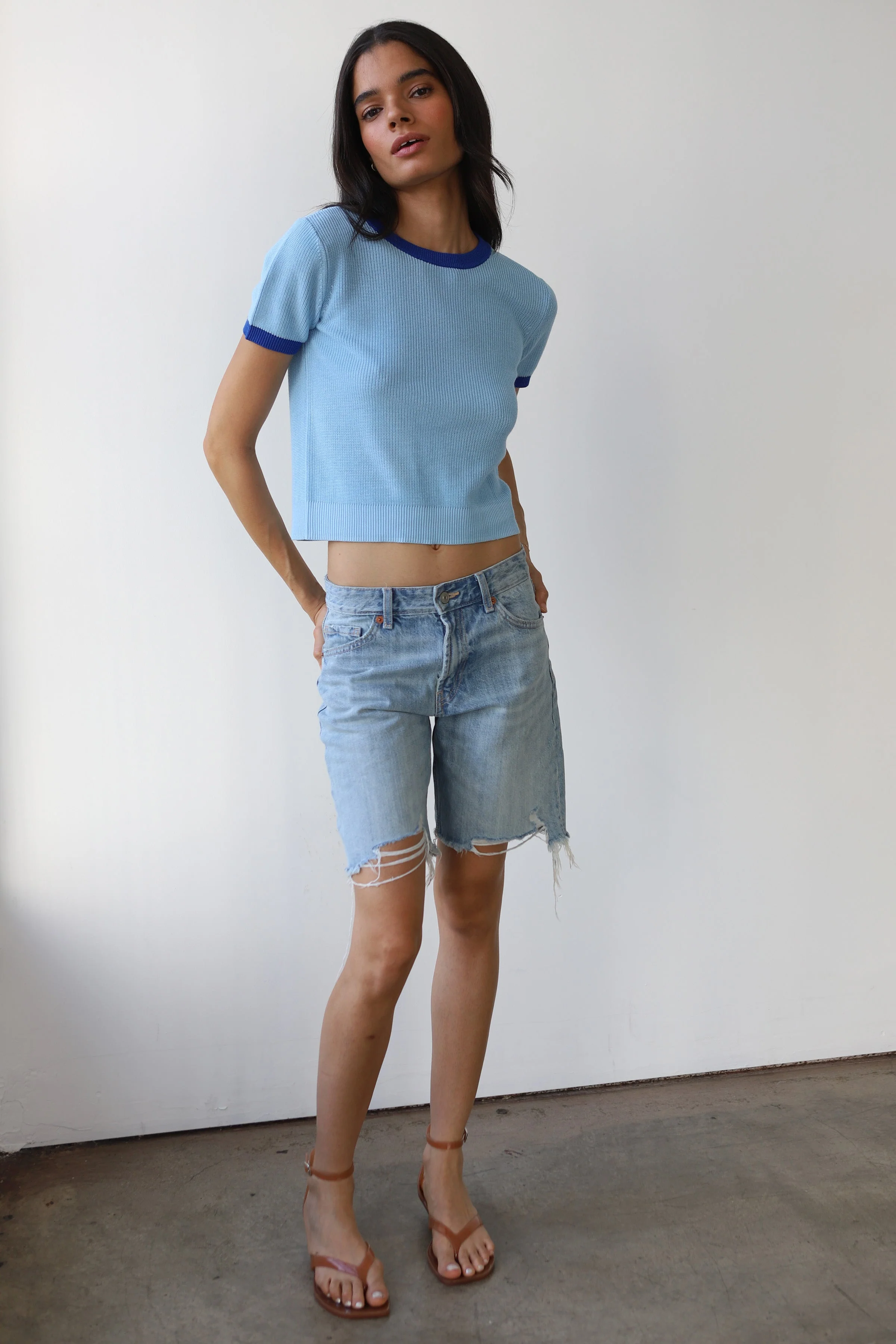 The Ringer Knit Tee - Capri Blue - Image 4