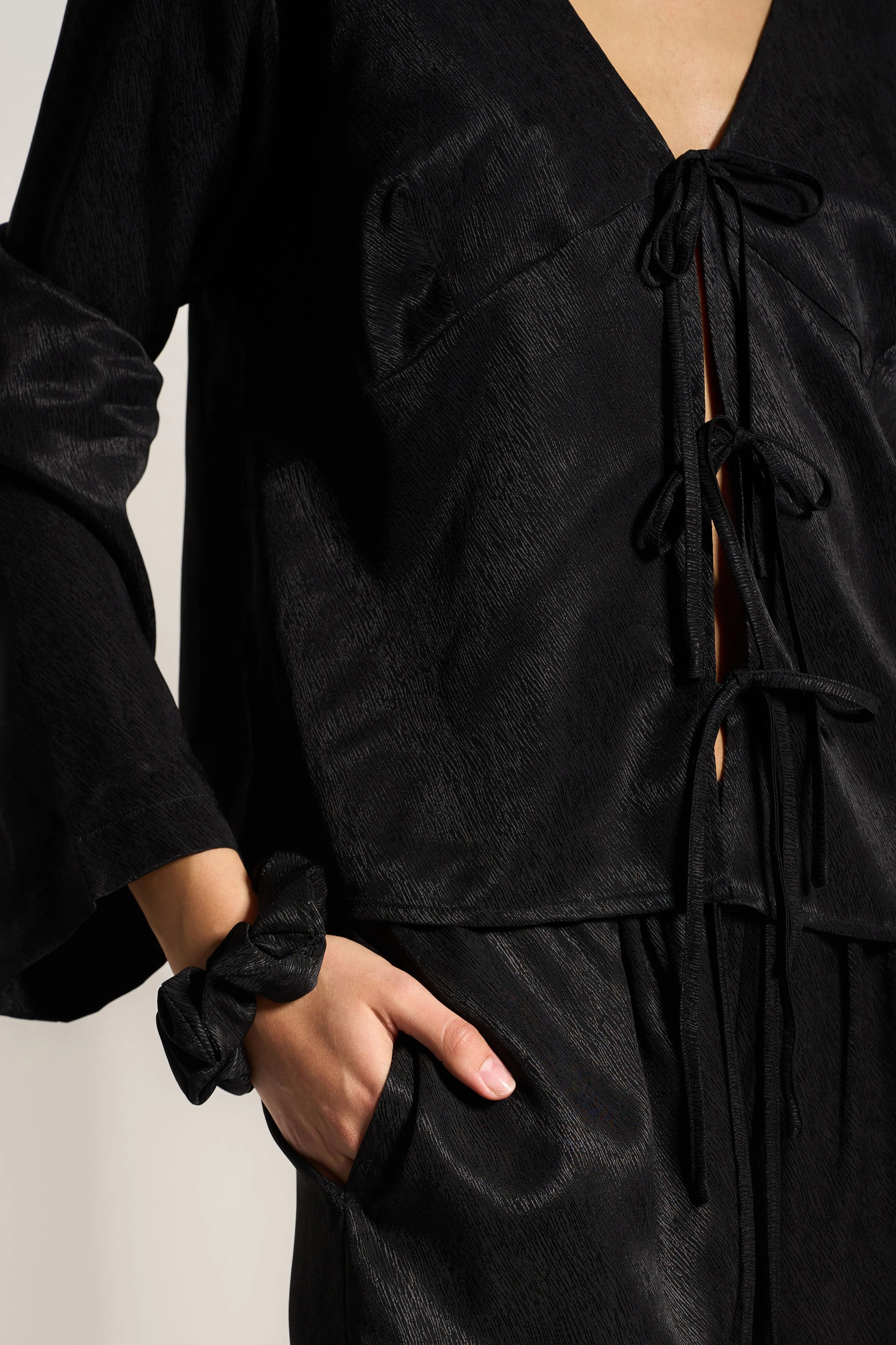The Tie Front Top - Black - Image 4