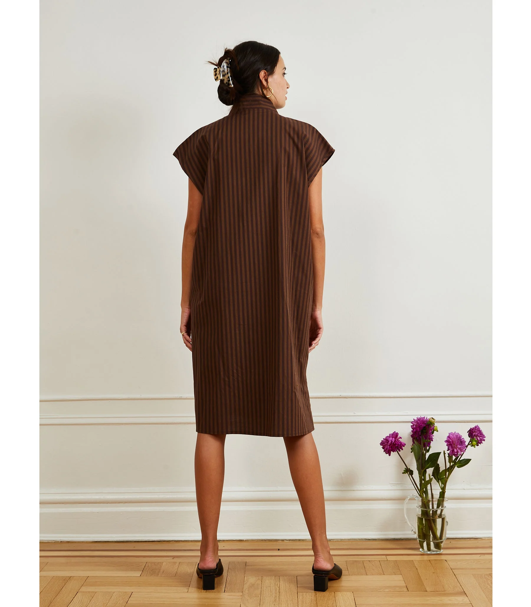 Tina Short Sleeved Shirt Dress - Brown Stripe - Image 4