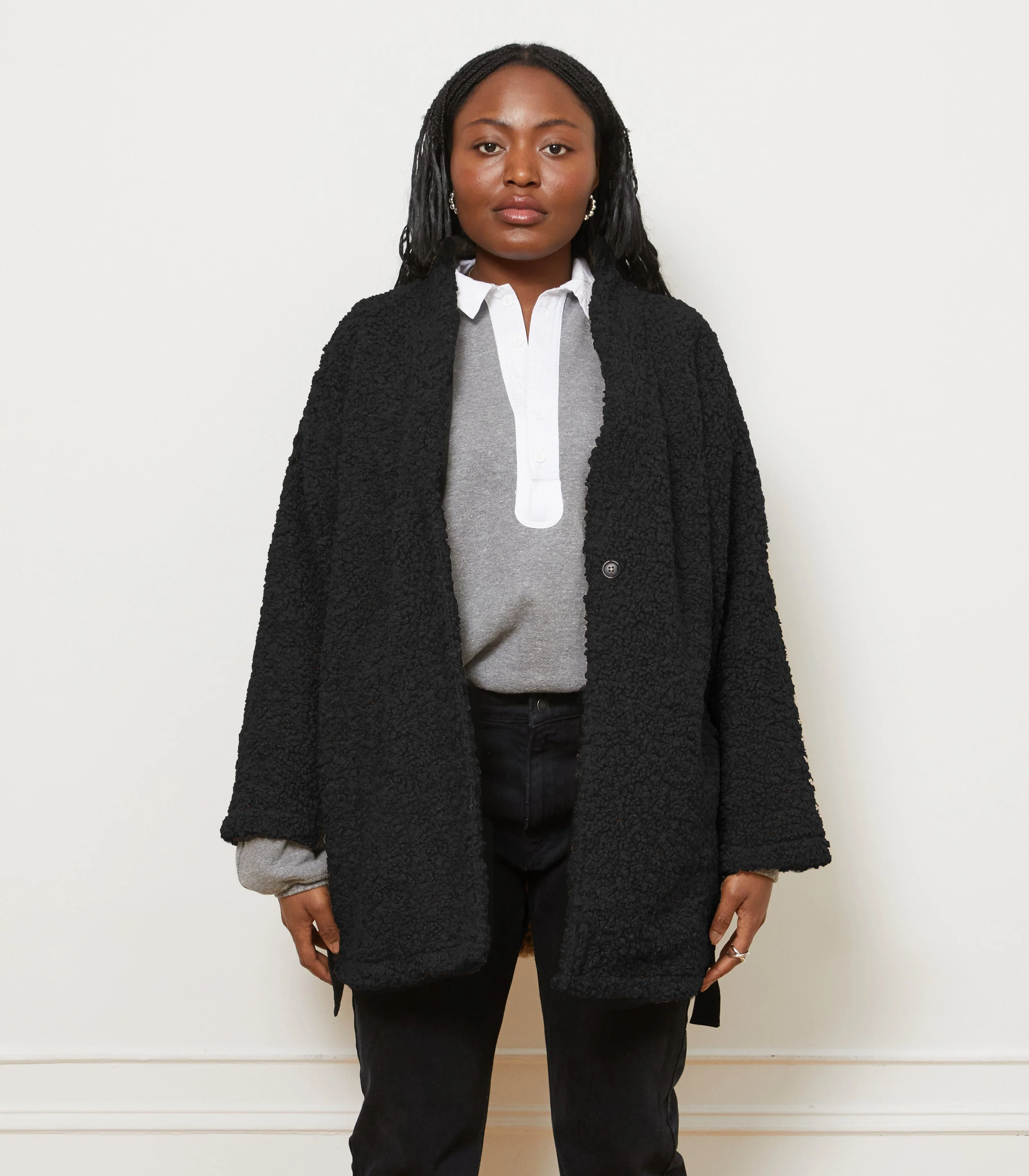 Valentina Sherpa Wrap Coat - Black - Image 3