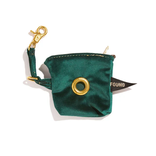Velvet Poop Bag Pouch - Green