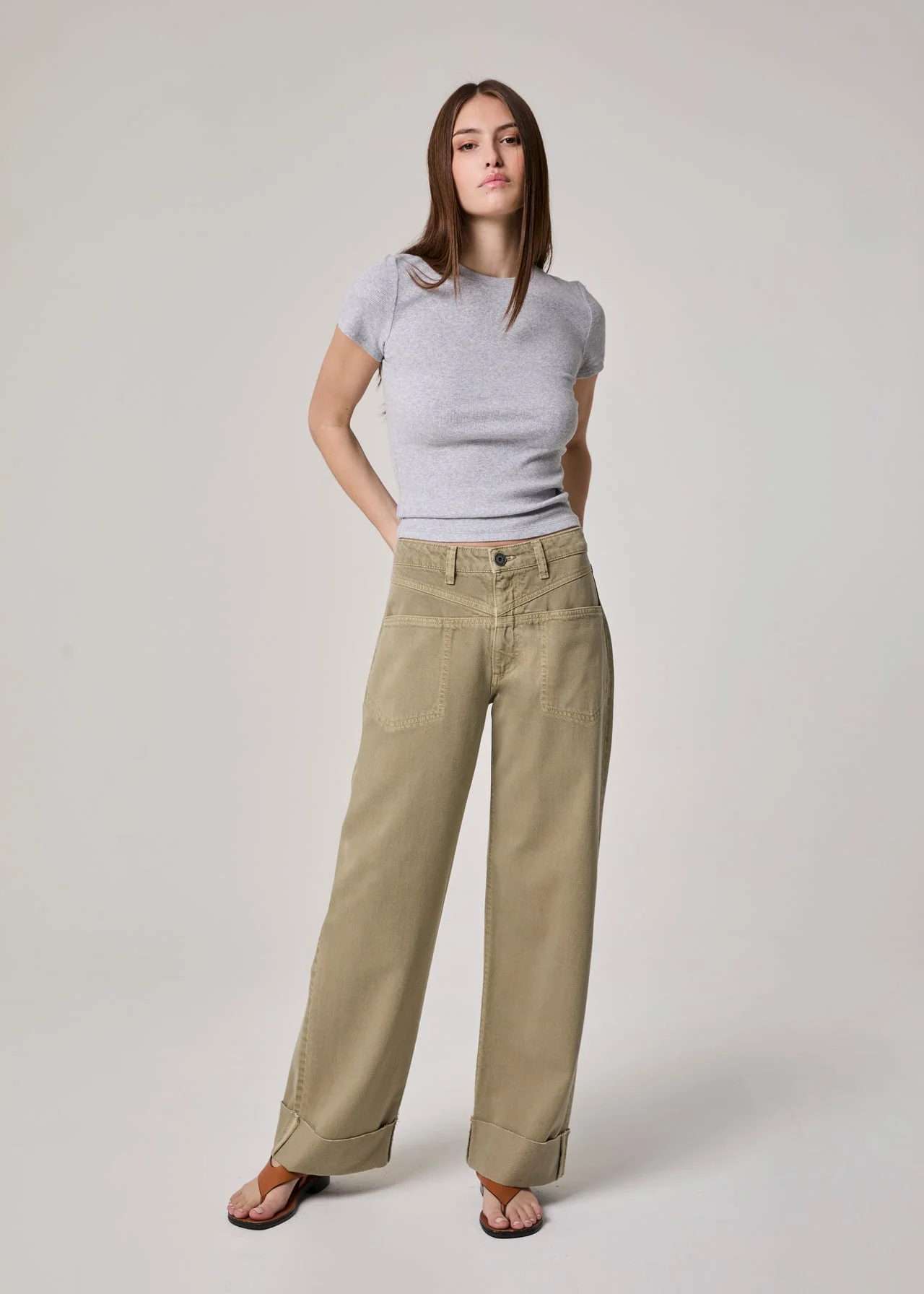 Vincent High Rise Roll Up Raw Hem - Moss
