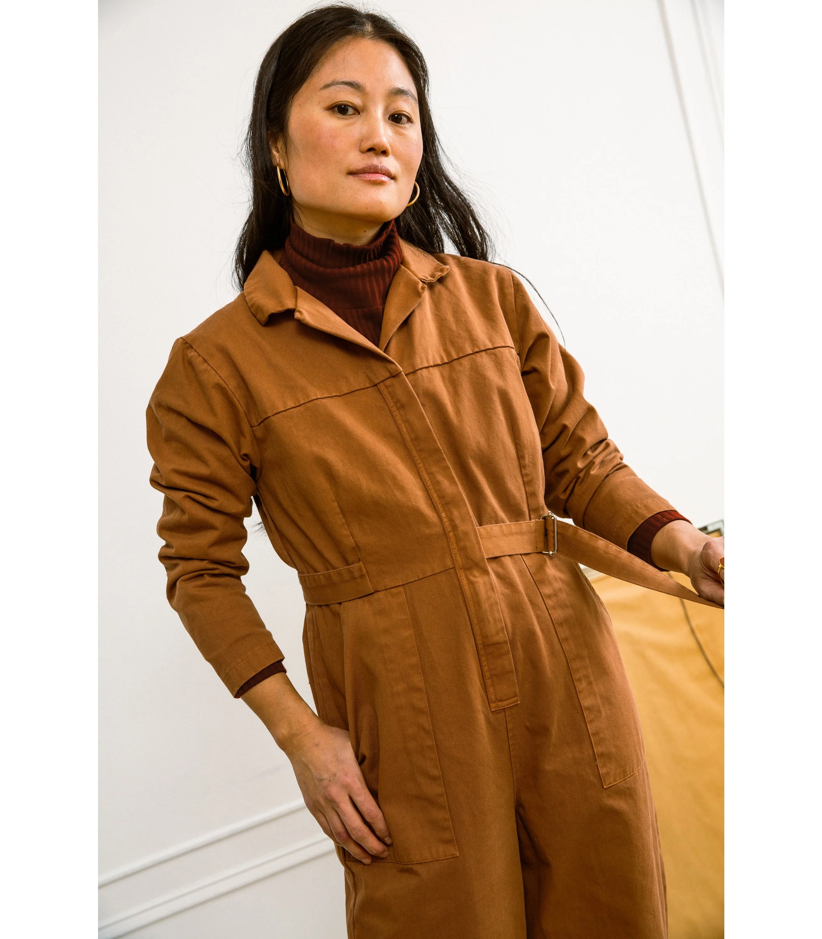 Wallis Long Sleeve Zip Jumpsuit - Tan - Image 3