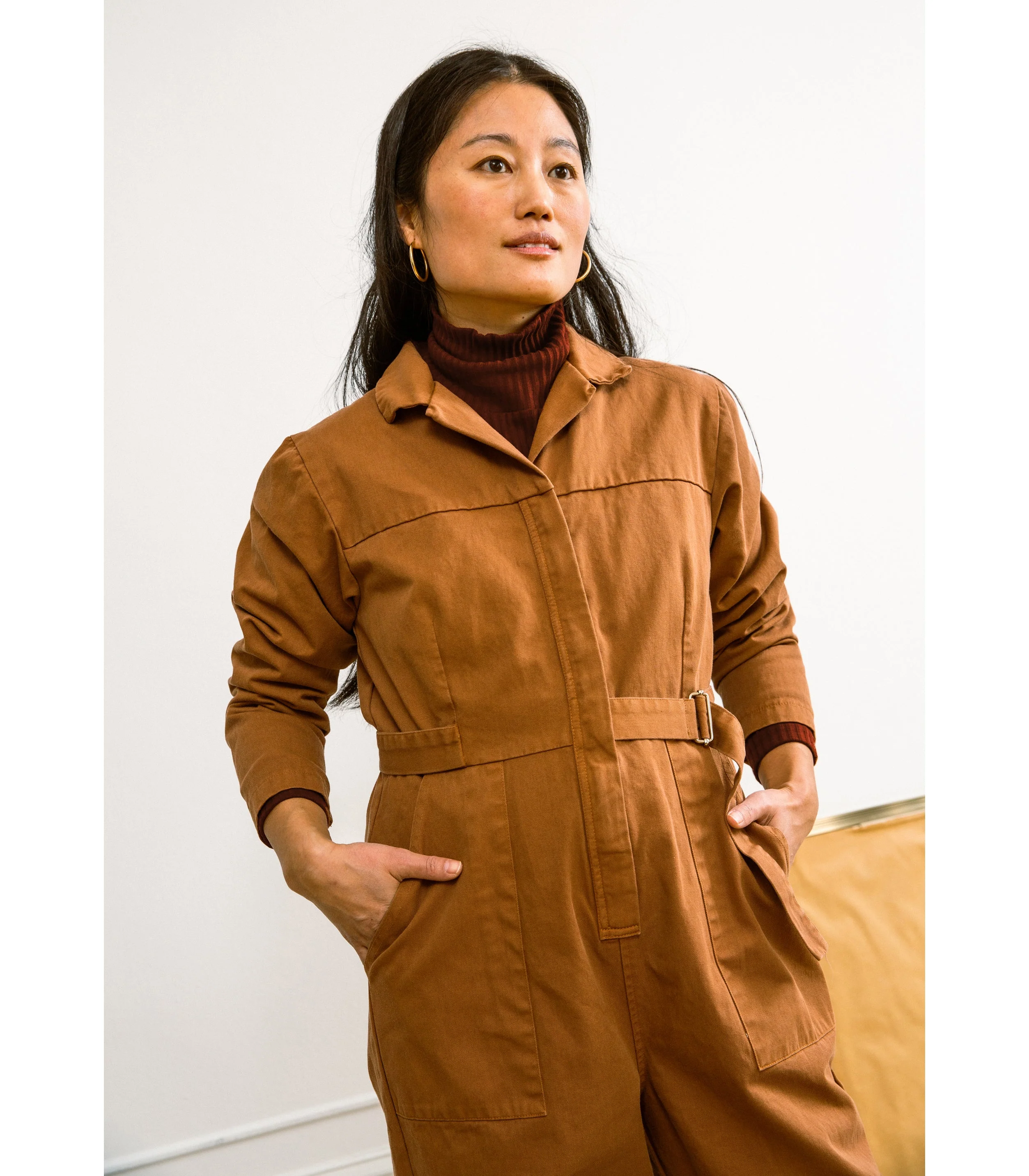 Wallis Long Sleeve Zip Jumpsuit - Tan - Image 4