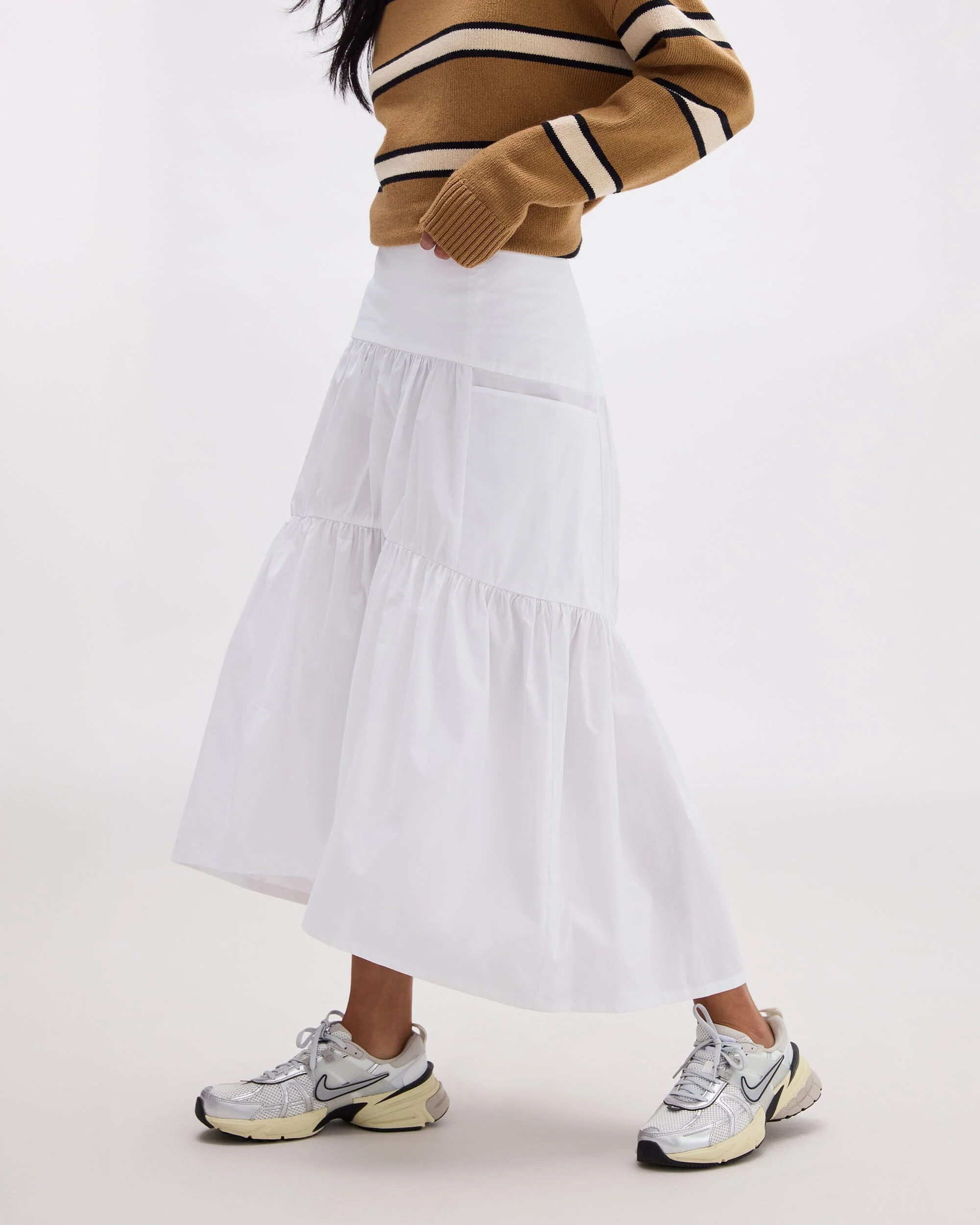 Womens Stevie Tiered Maxi Skirt - White - Image 4